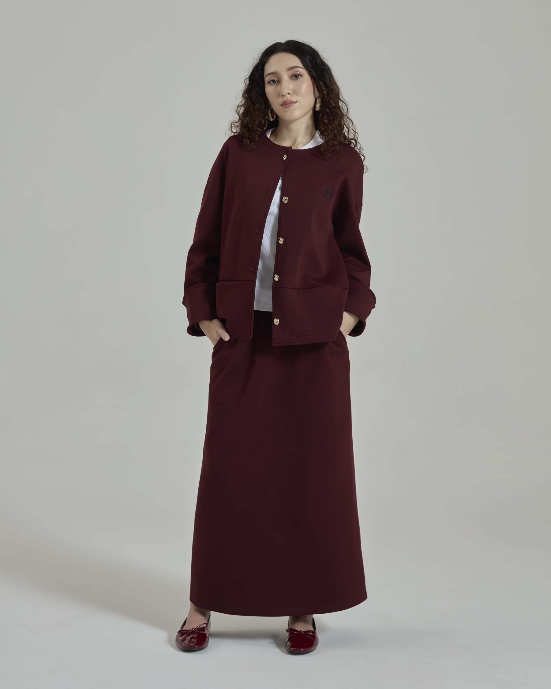 Donna Maroon Monogram Structured Jacket