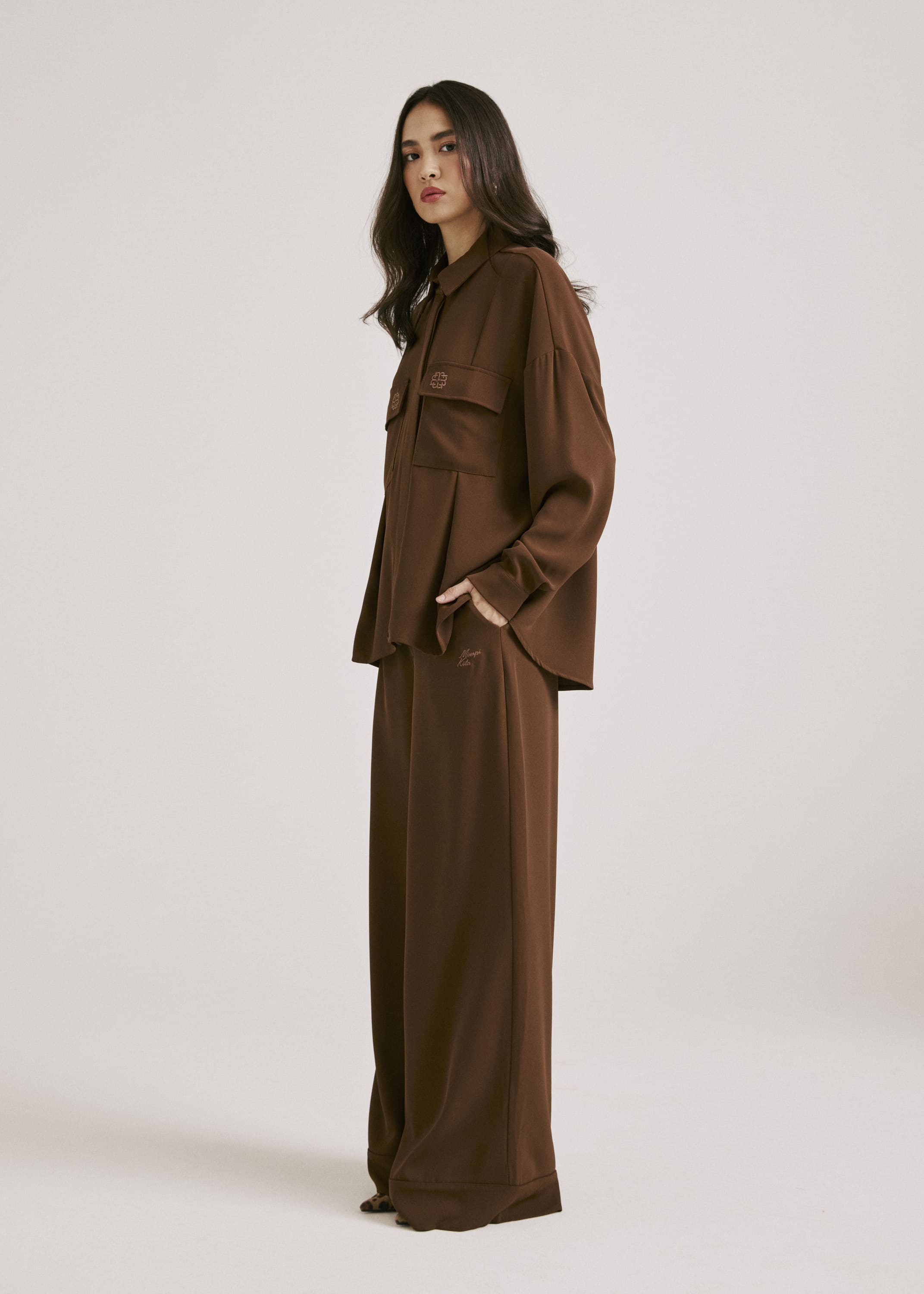 Nadya Deep Brown Monogram Loose Pants