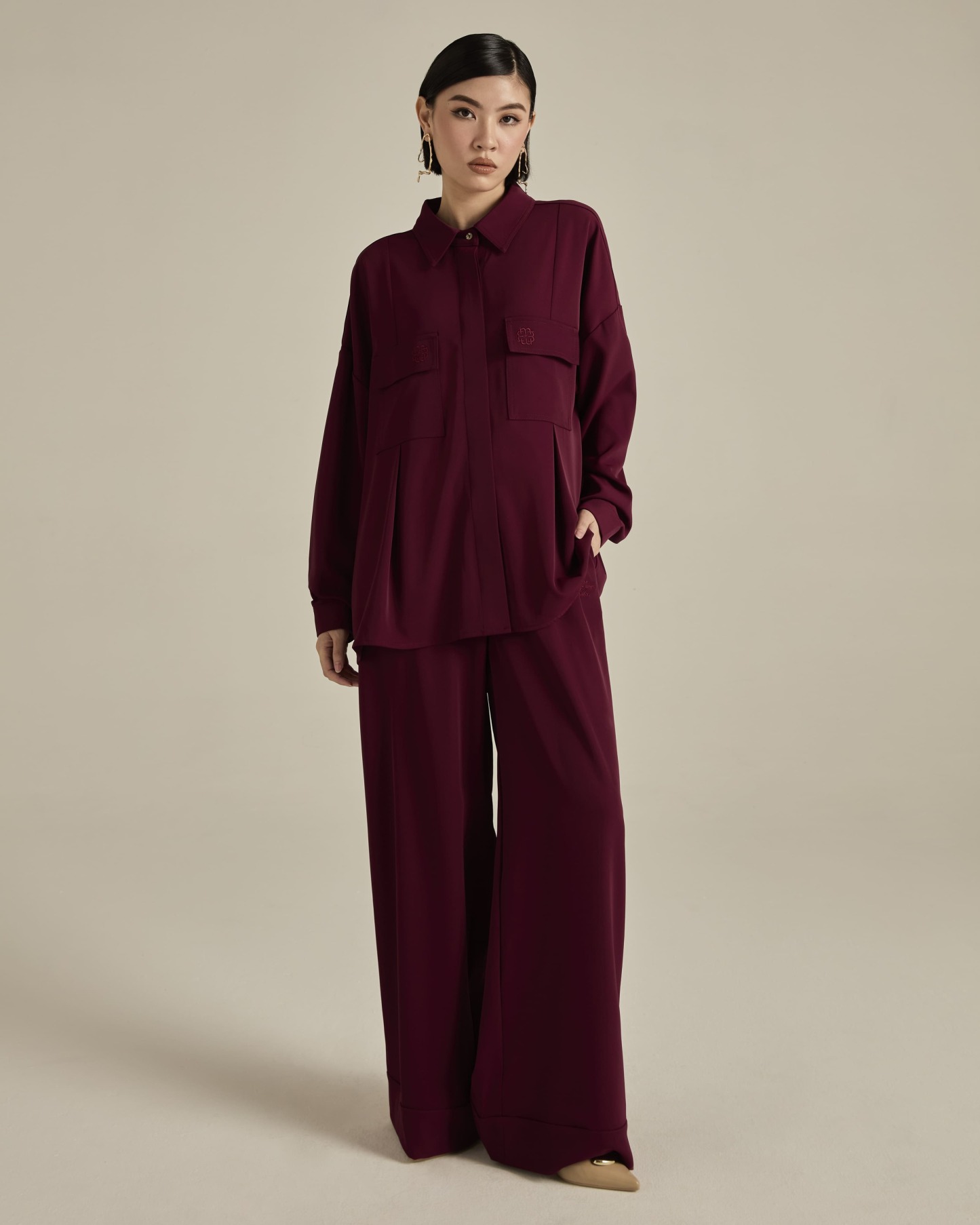 Nadya Plum Monogram Loose Shirt