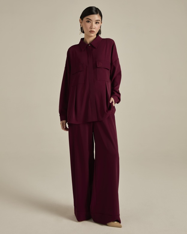 Nadya Plum Monogram Loose Shirt