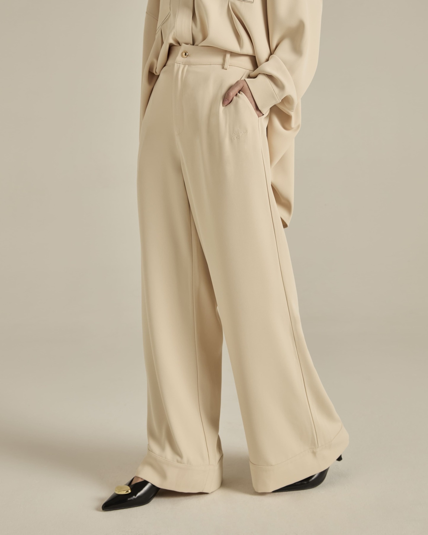 Nadya Soft Beige Monogram Loose Pants