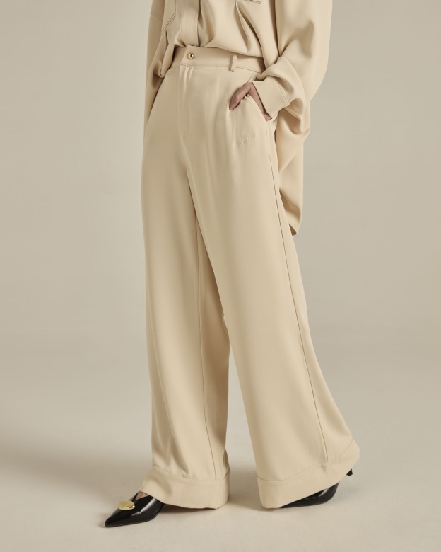 Nadya Soft Beige Monogram Loose Pants