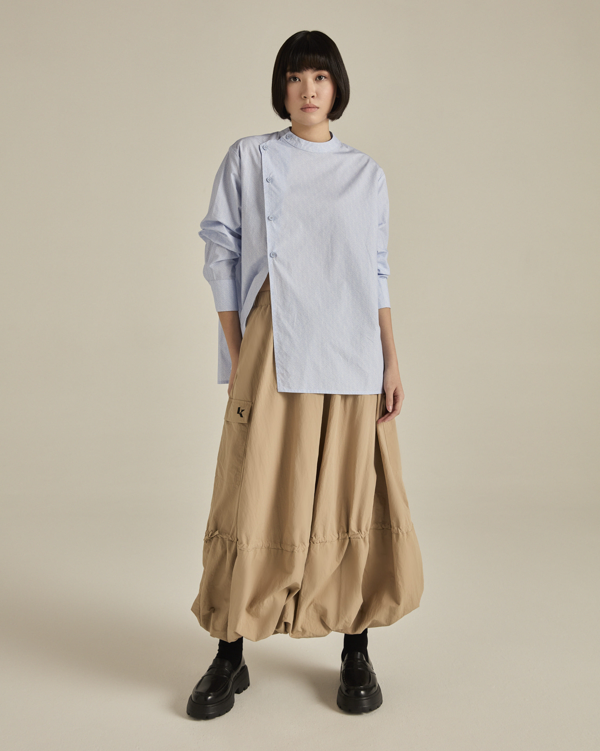 Light Blue Asymmetric Printed Shirt