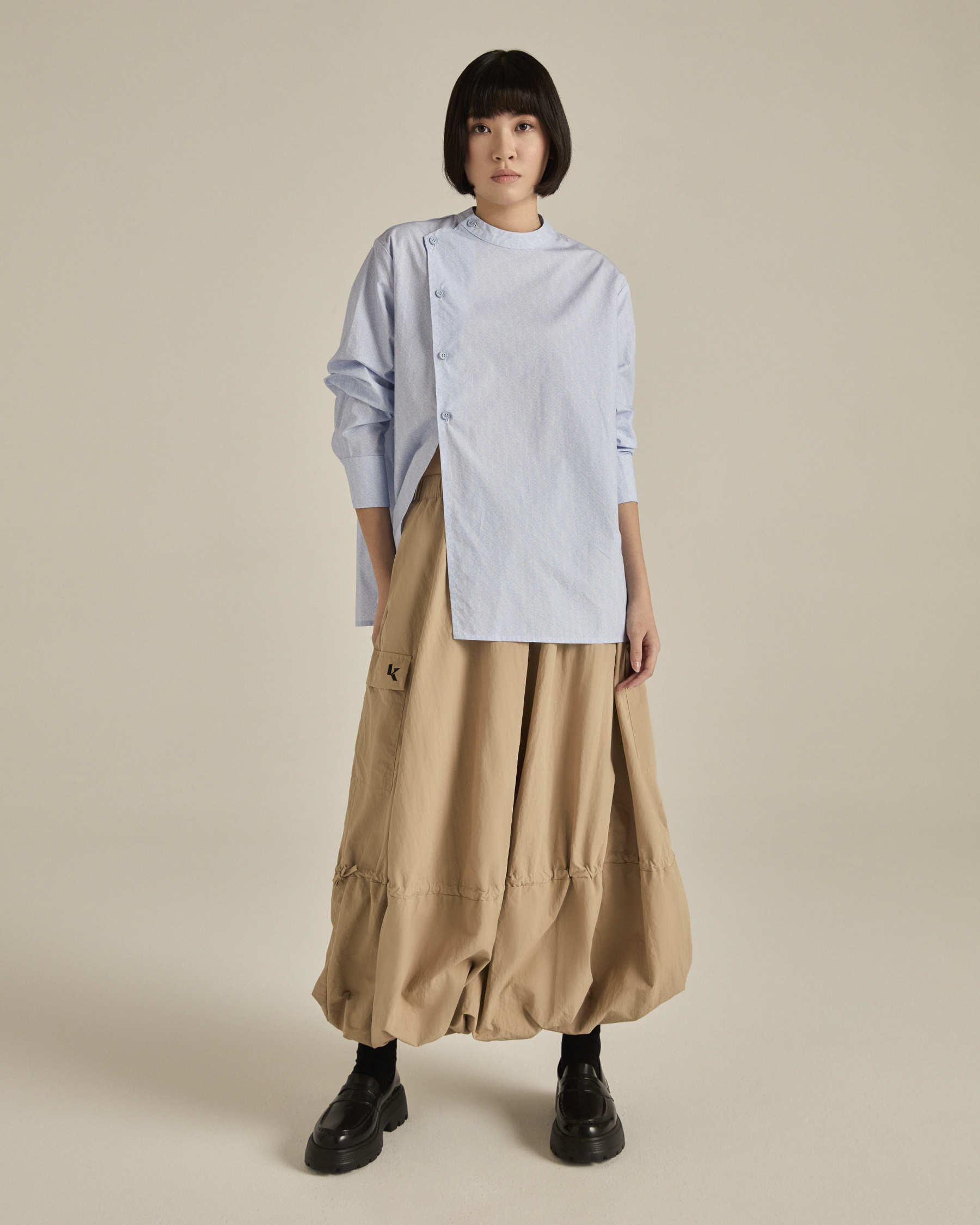 Light Blue Asymmetric Printed Shirt