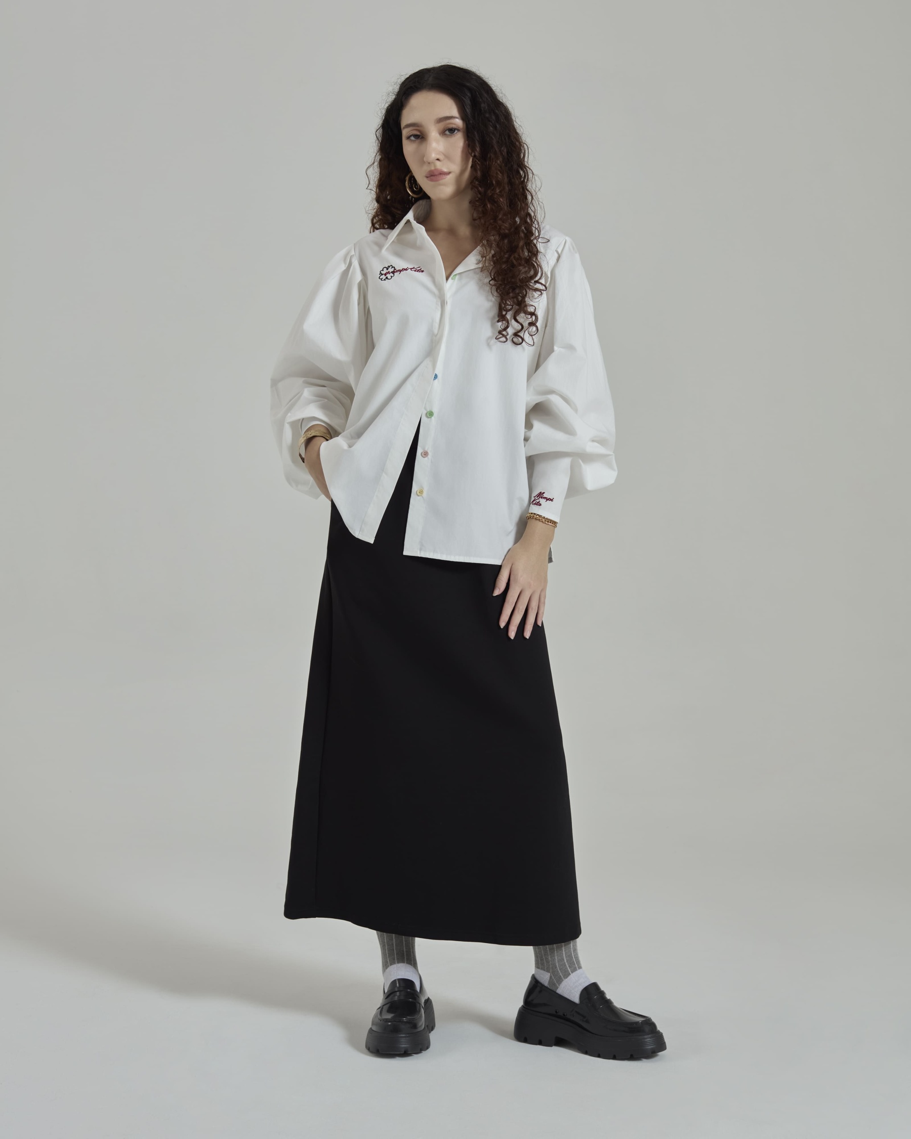 Emily Off White Solid Puff Sleeves Shirt