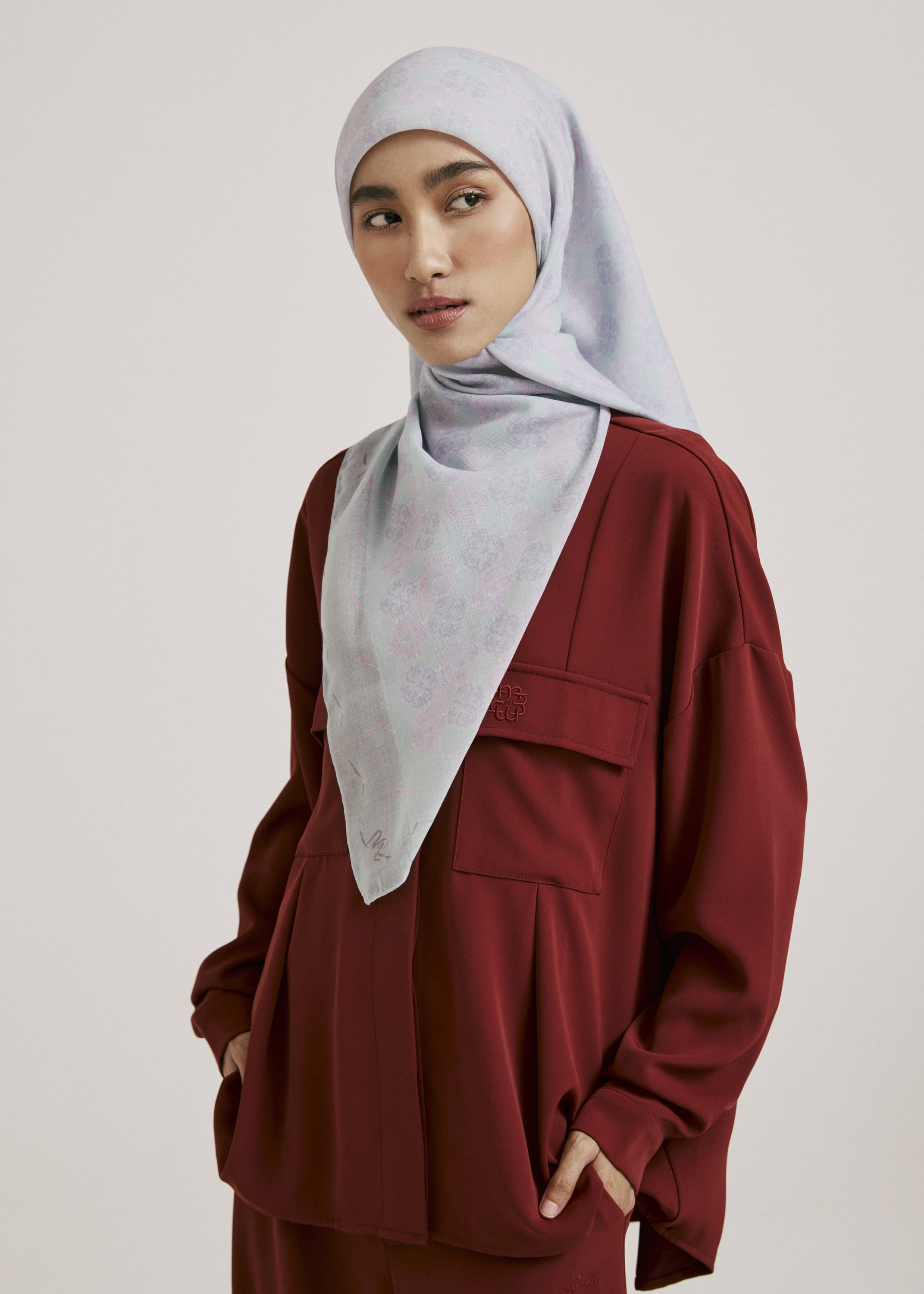 Ruya Pale Turquoise Monogram Square Voile Scarf