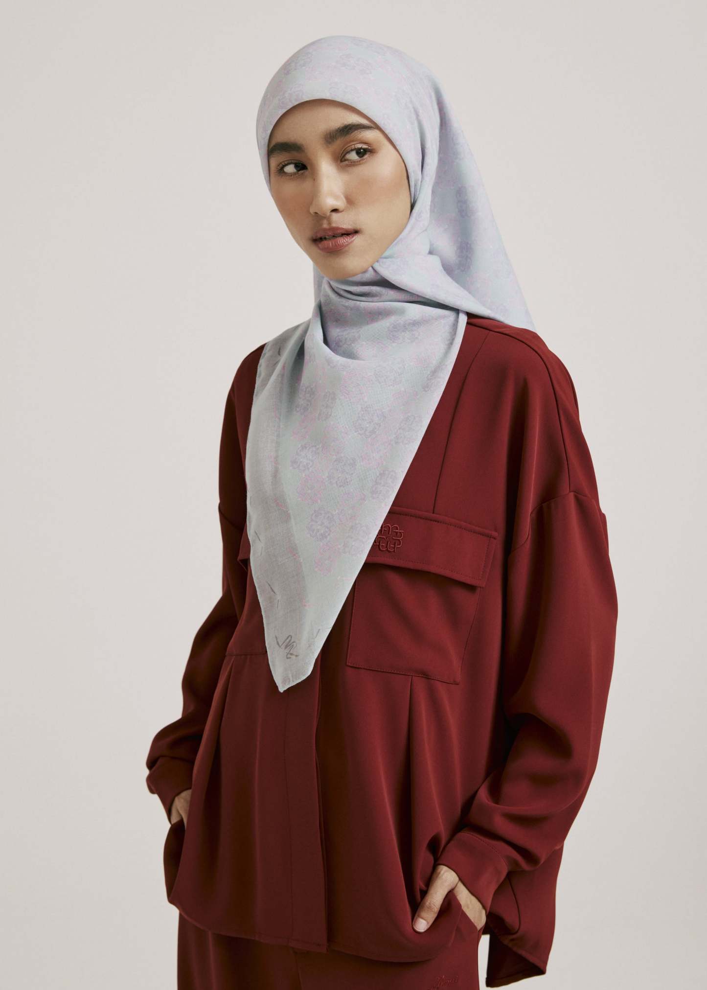 Ruya Pale Turquoise Monogram Square Voile Scarf