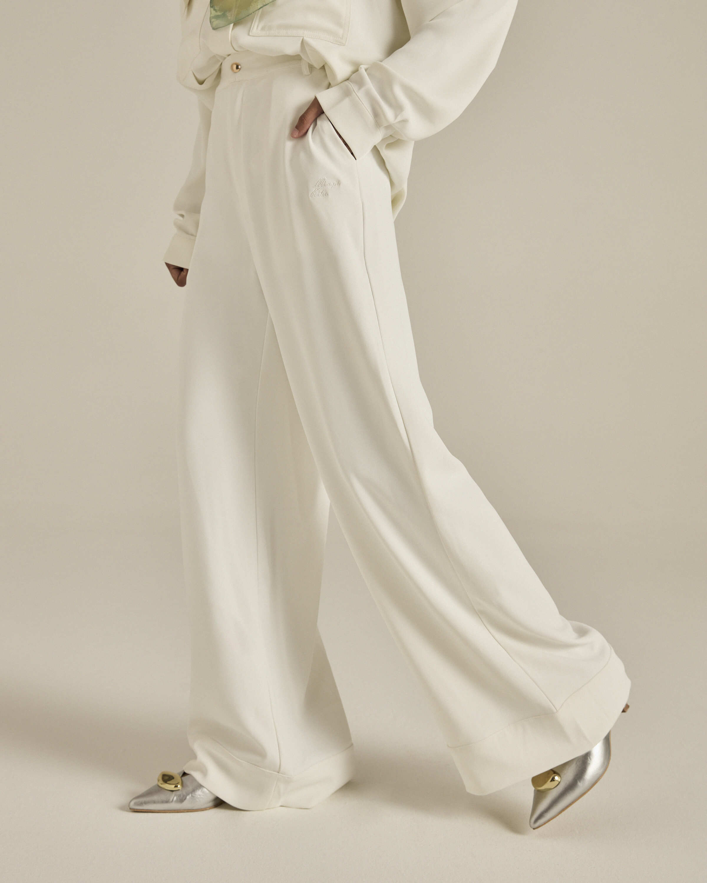 Nadya White Monogram Loose Pants