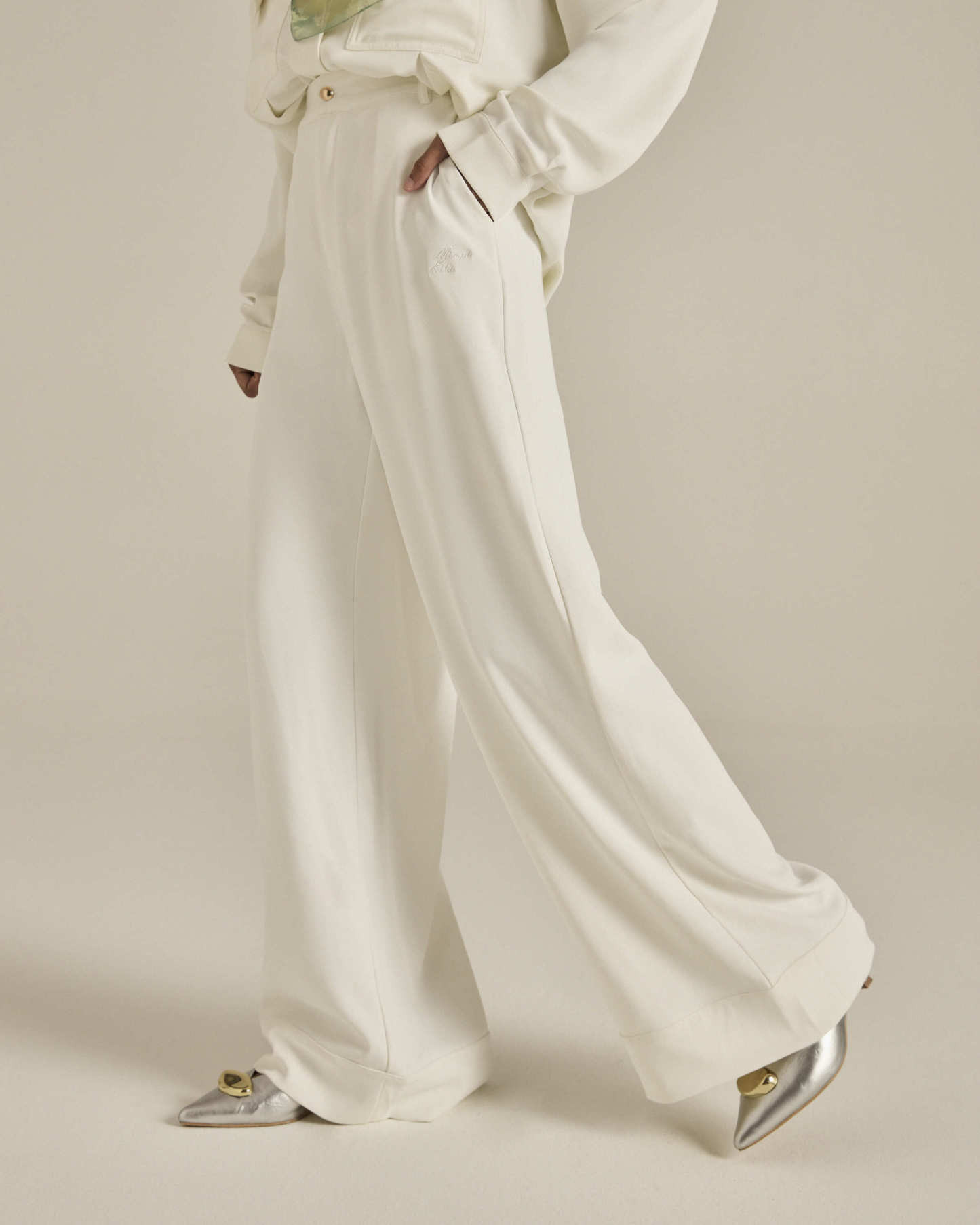 Nadya White Monogram Loose Pants