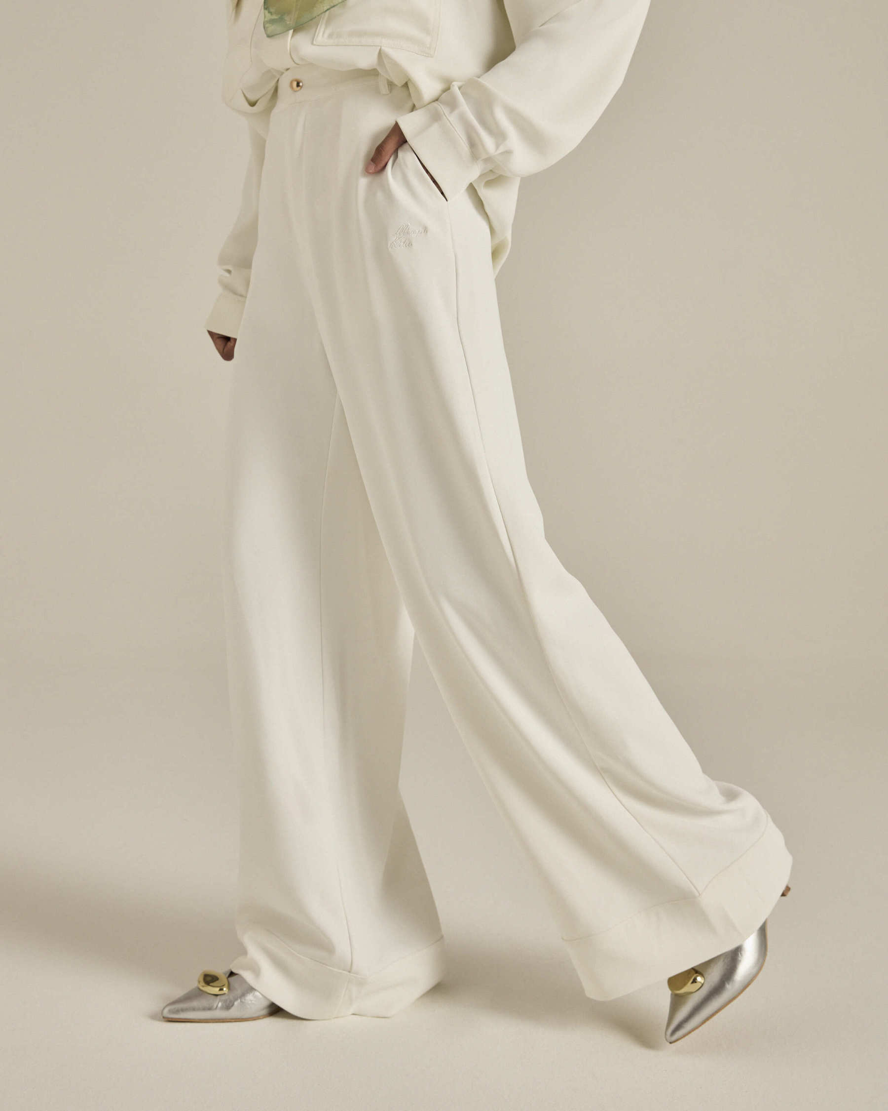 Nadya White Monogram Loose Pants