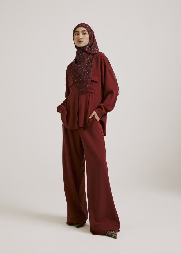 Nadya Burnt Maroon Monogram Loose Pants