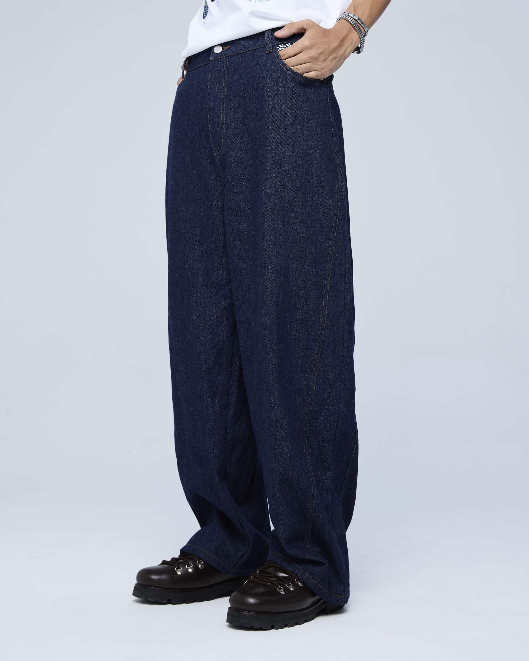 Dark Blue Stamp Denim Baggy Jeans