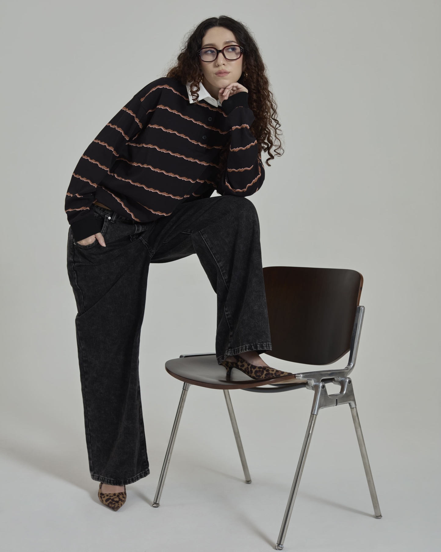 Josie Black Collared Striped Top