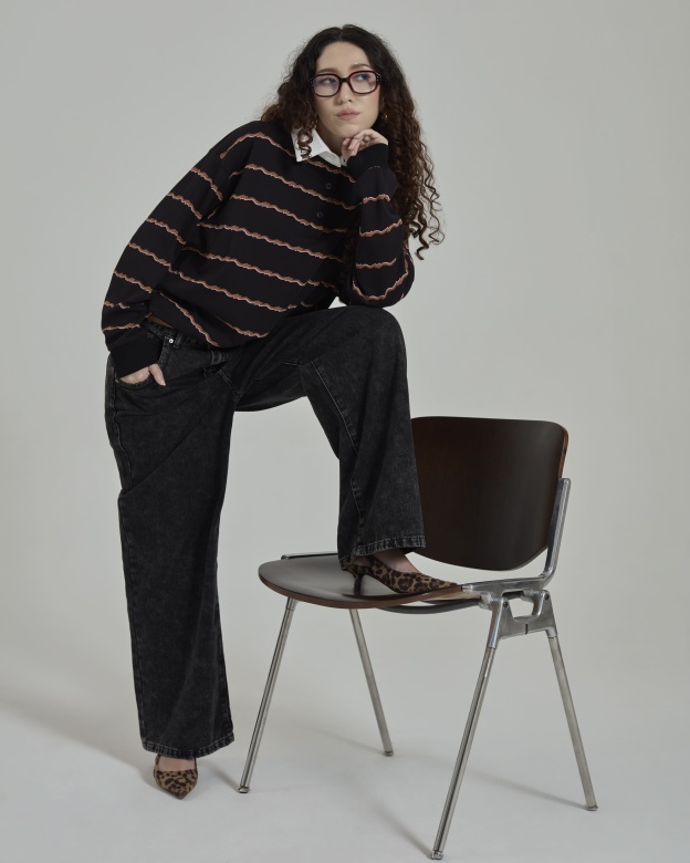 Josie Black Collared Striped Top
