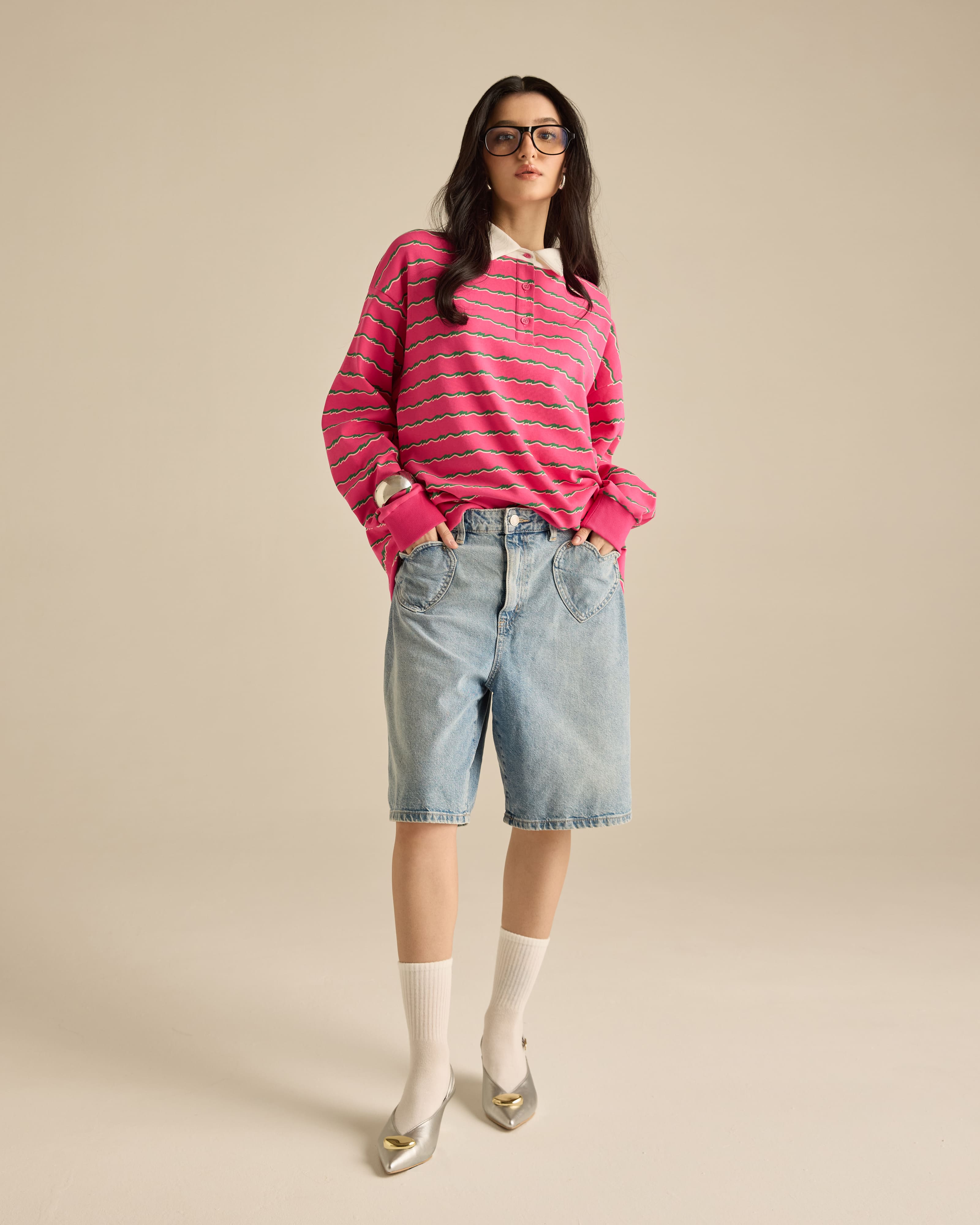 Josie Fuchsia Collared Striped Top