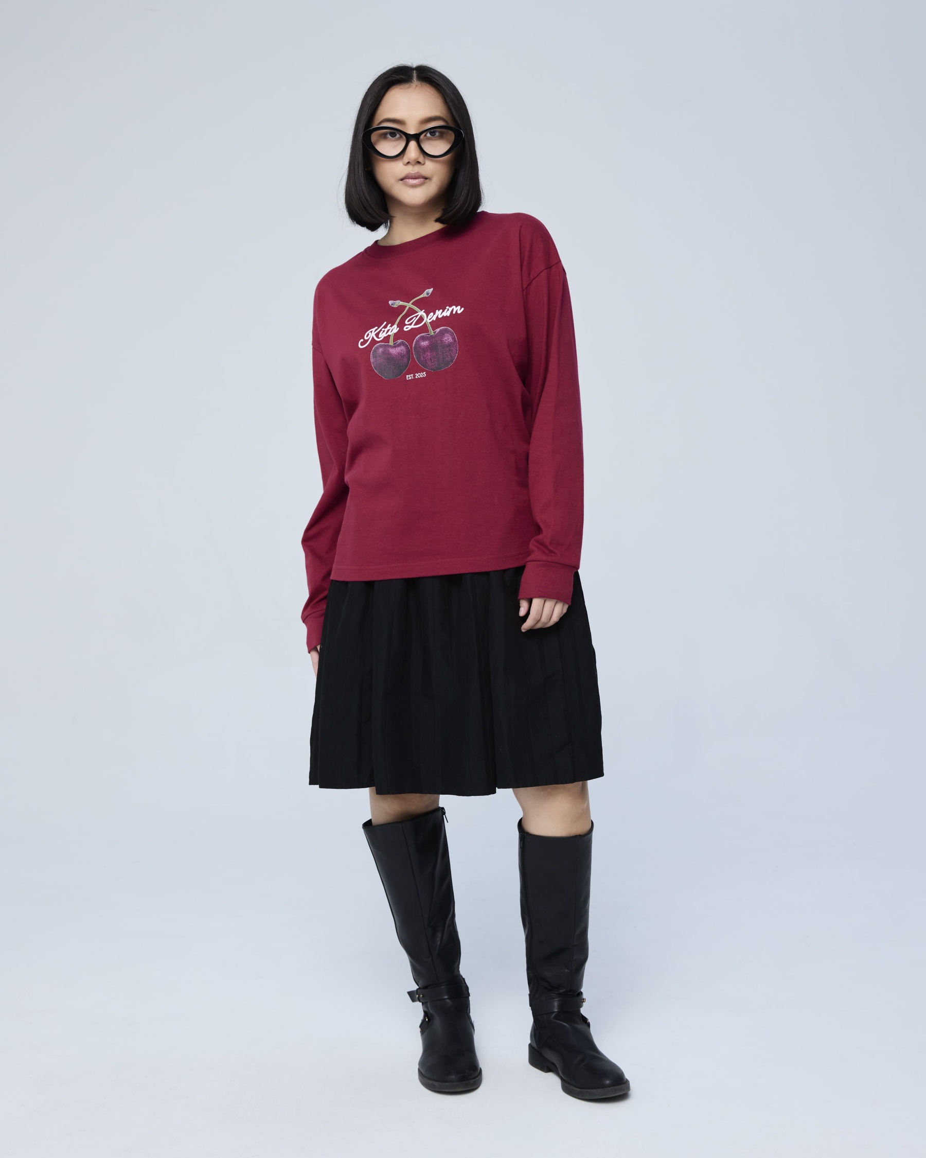 Maroon Kita Denim Graphic Jumper