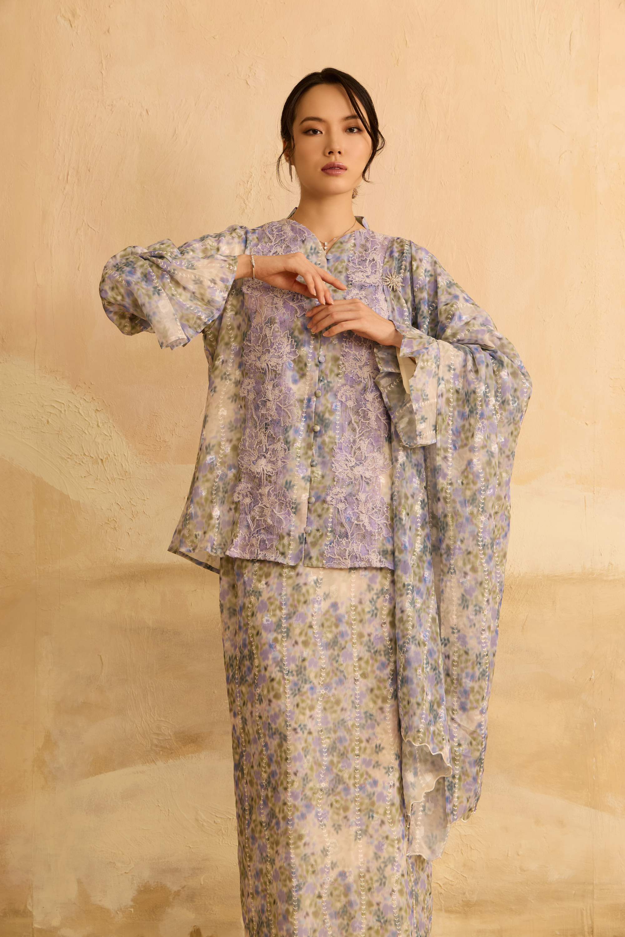 Inara Purple Flora Lace Kurung Set