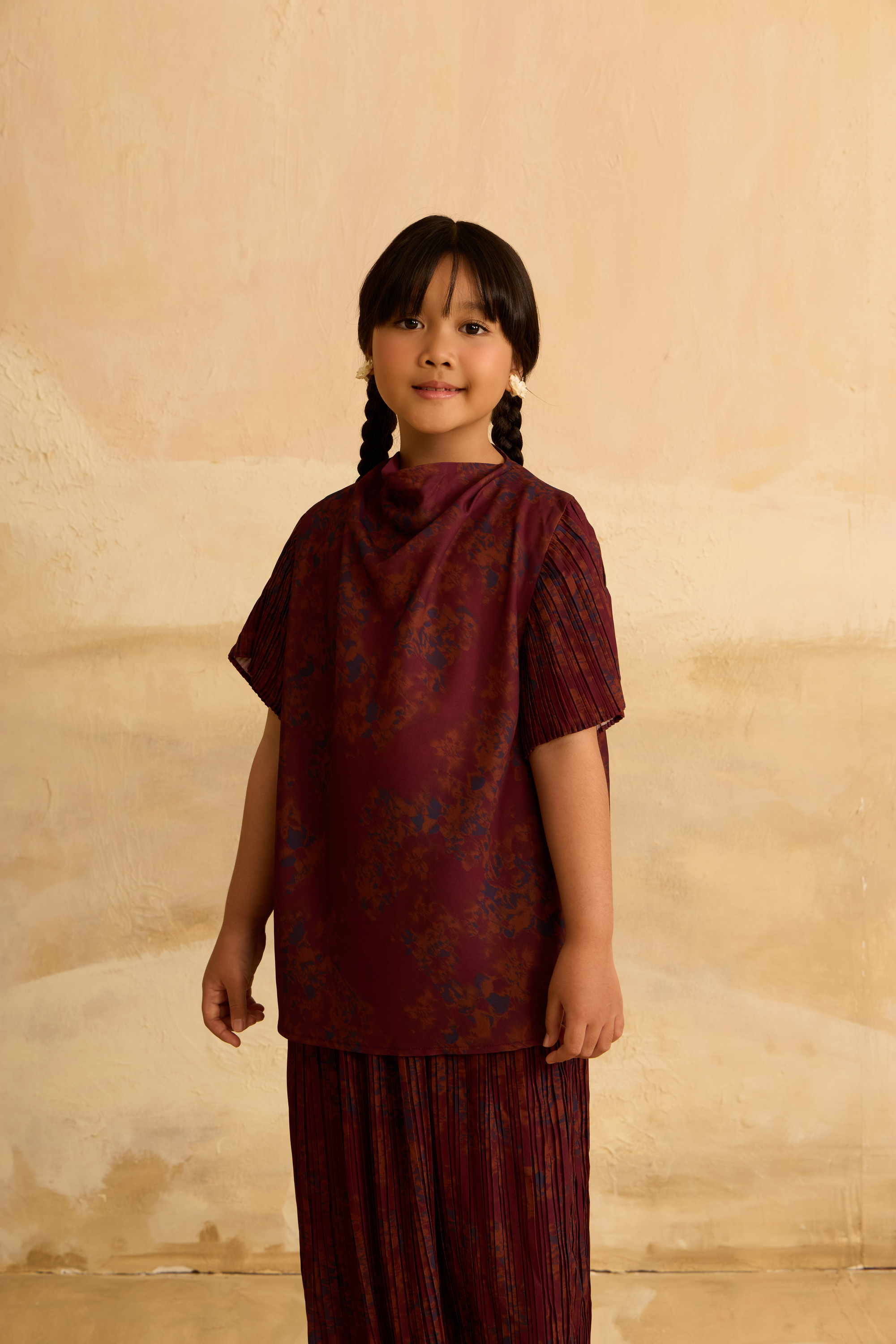 Mini Juwita Dark Maroon Draped Kurung