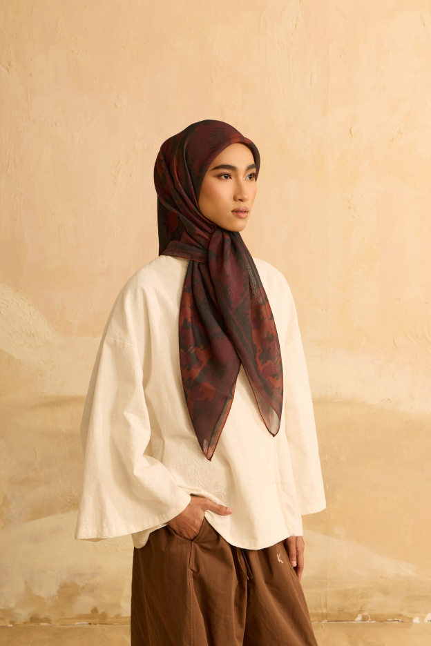 Mimpikita X Elfira Loy Frida Dark Plum Square Voile Scarf