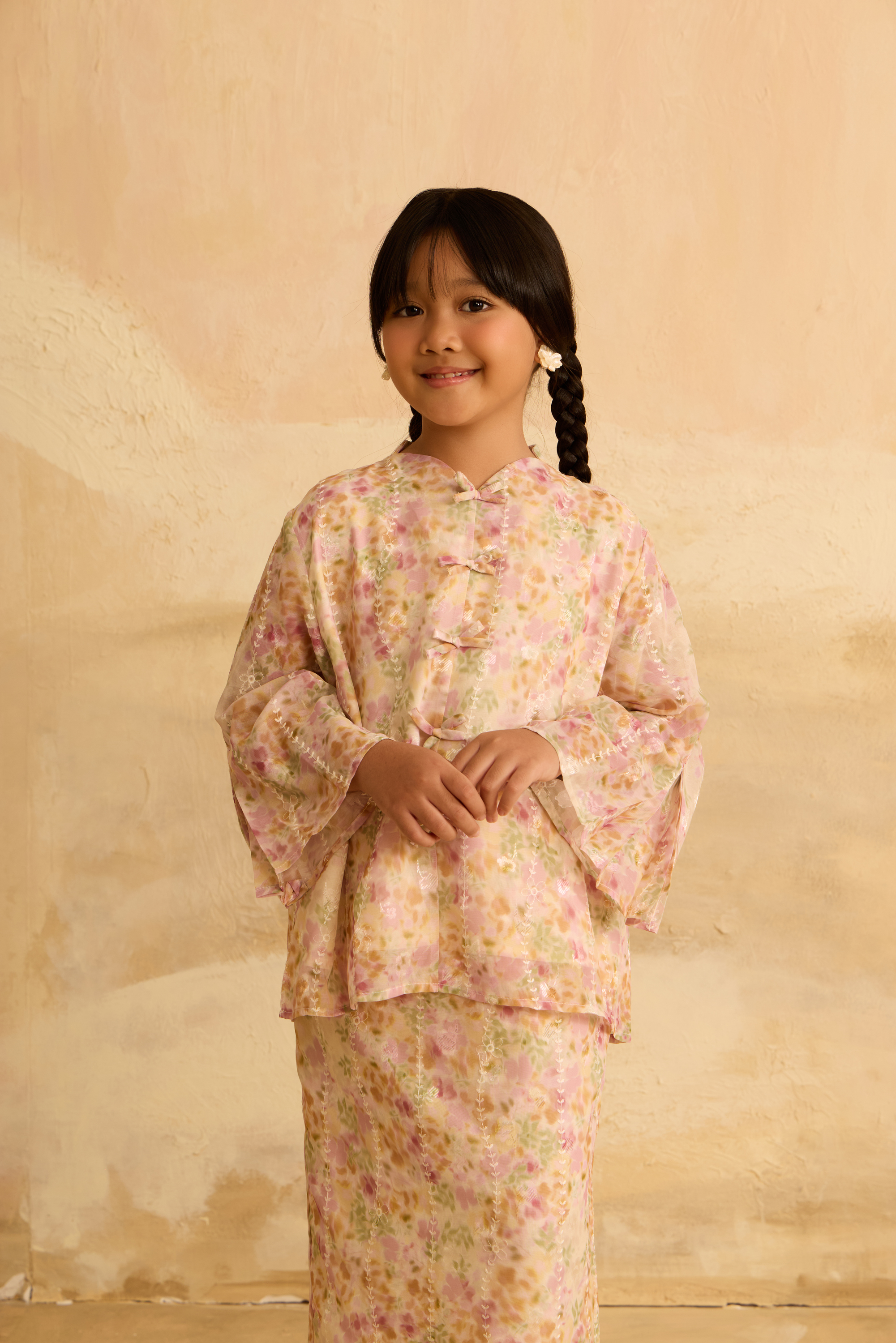 Mini Inara Peach Flora Kurung