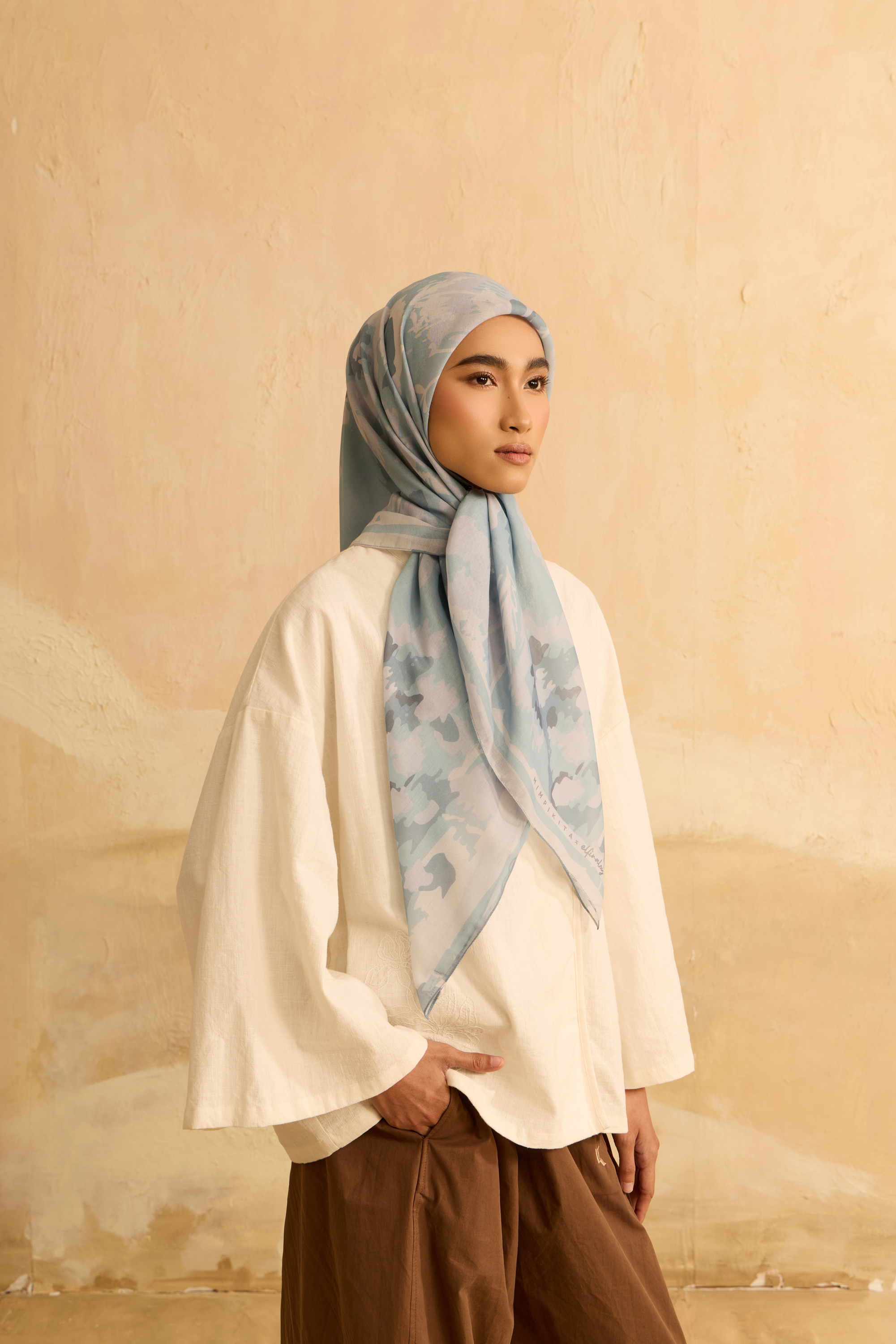Mimpikita X Elfira Loy Frida Soft Blue Square Voile Scarf