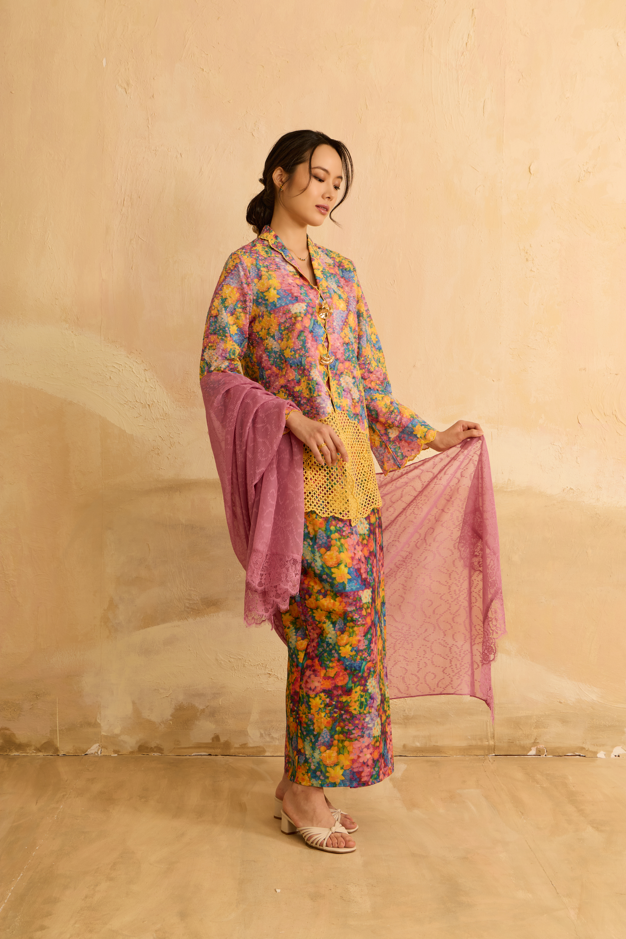 Julia Yellow Floral Lace Kebaya Set