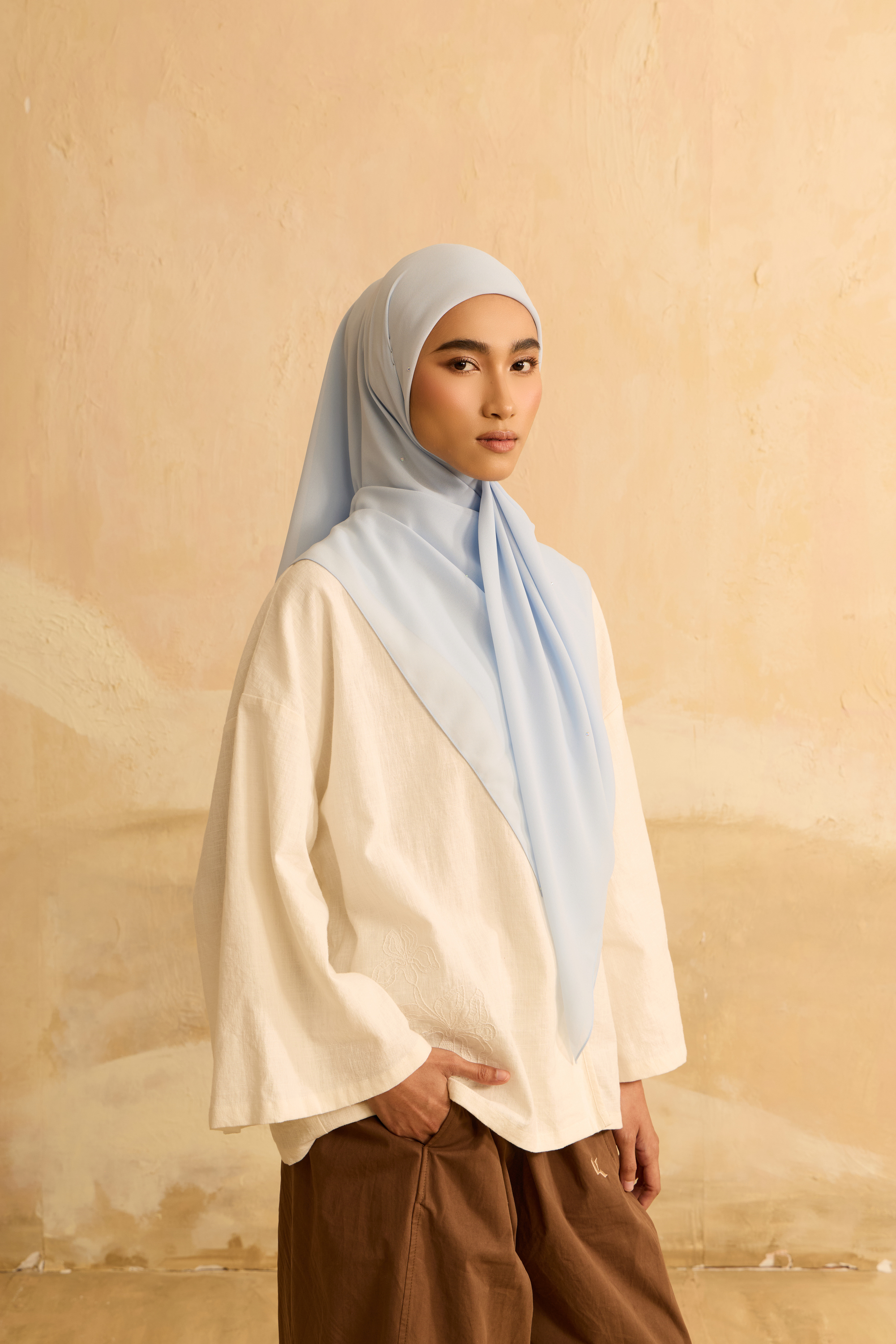 Mimpikita X Elfira Loy Alena Baby Blue Rhinestone Square Chiffon Scarf