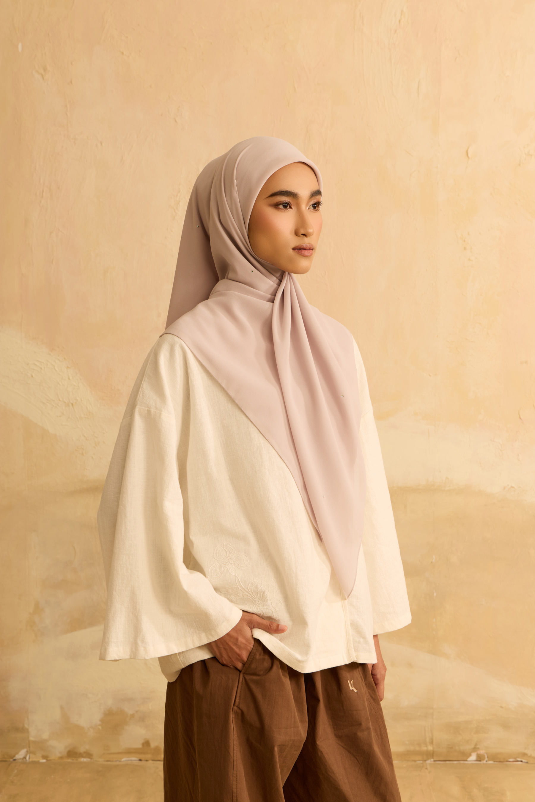 Mimpikita X Elfira Loy Alena Stone Grey Rhinestone Square Chiffon Scarf