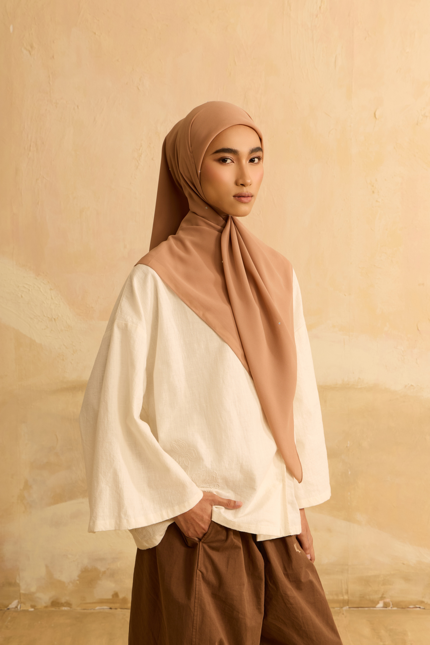 Mimpikita X Elfira Loy Alena Almond Rhinestone Square Chiffon Scarf