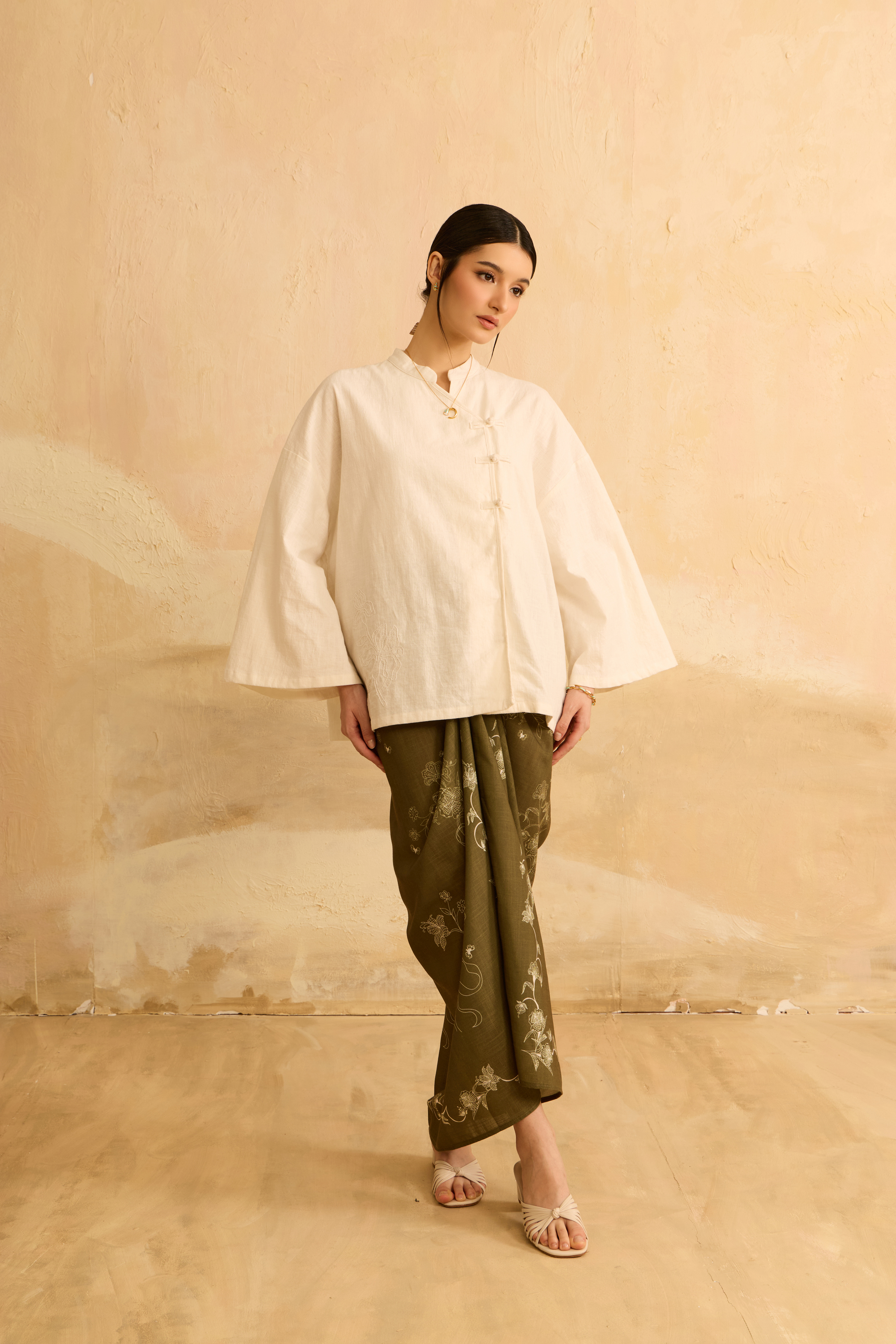 Nadra Off White Embroidered Boxy Top