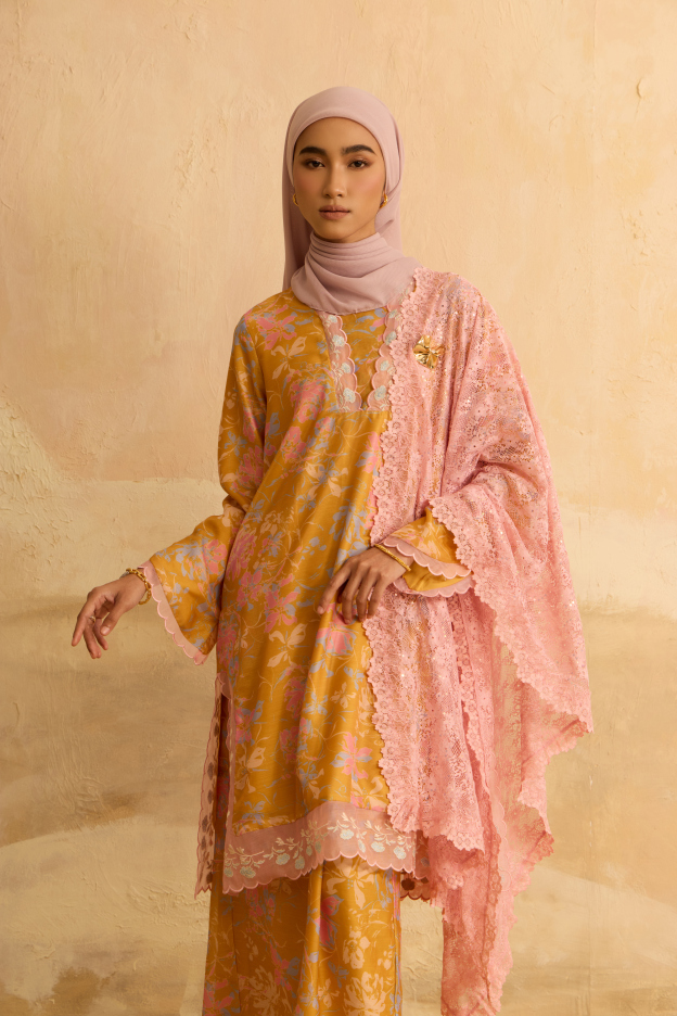 Mentari Yellow Printed Kurung Set