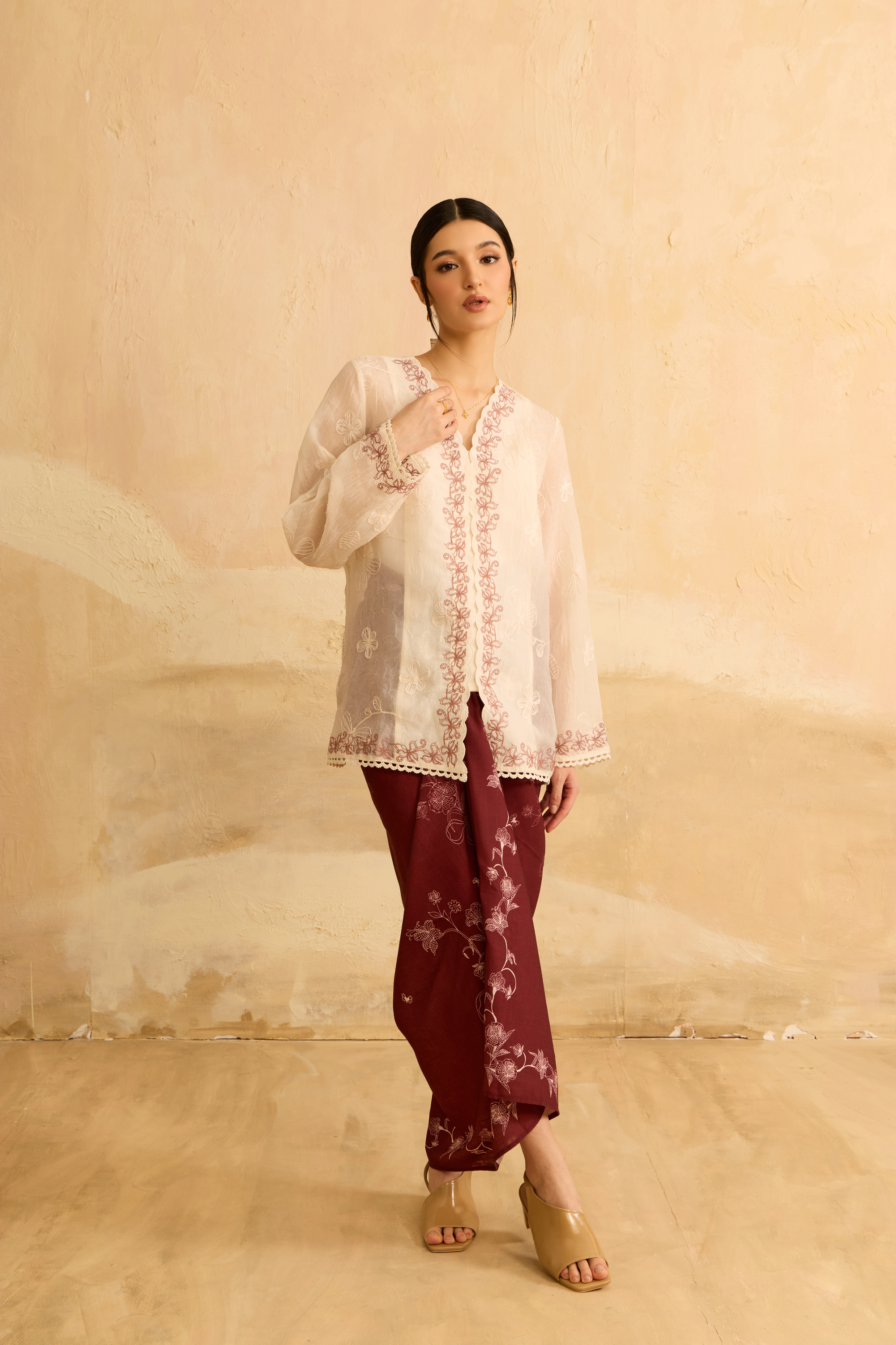 Kaylani Cream Embroidered Lace Kebaya Top