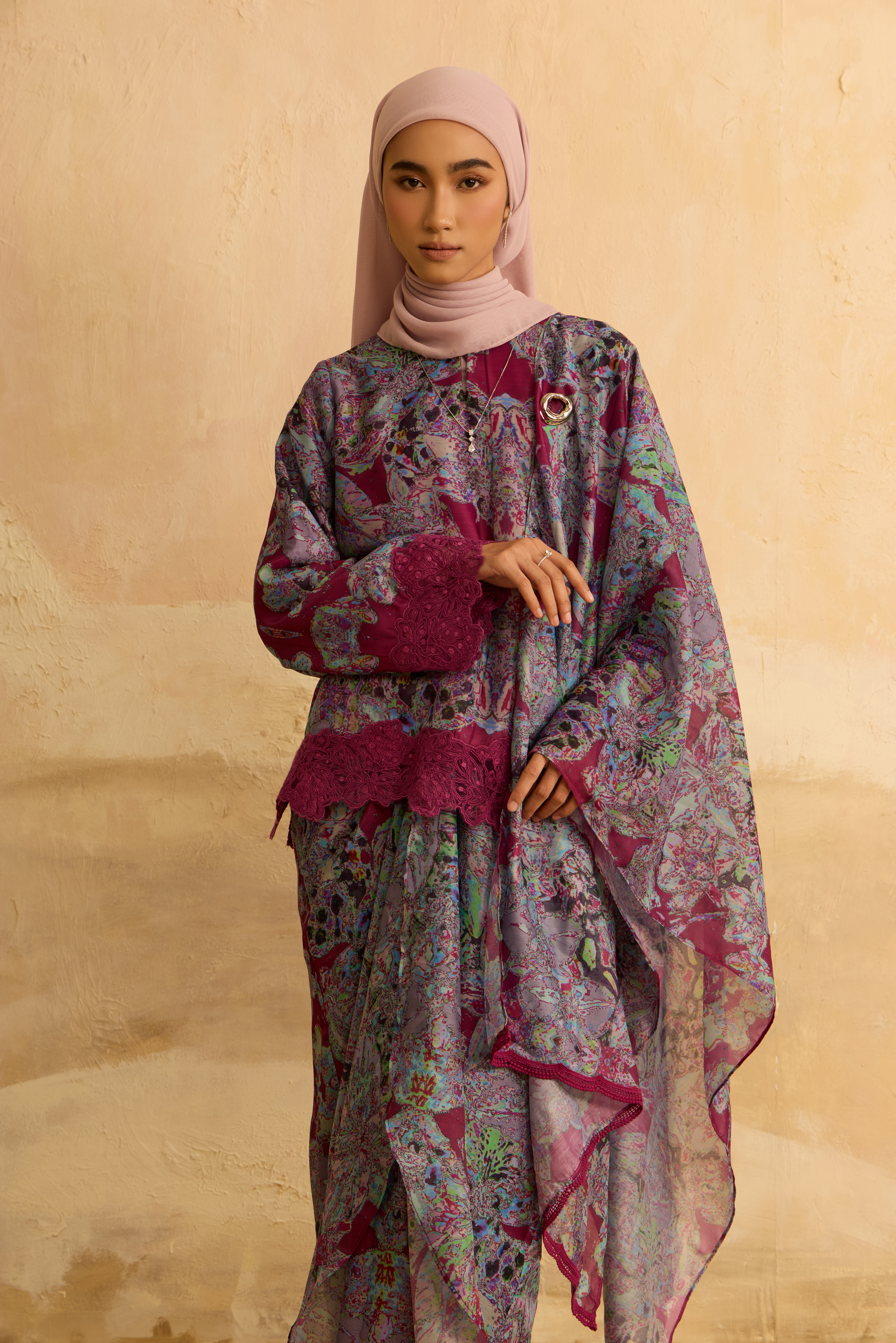 Ruby Magenta Kedah Modern Kurung Set