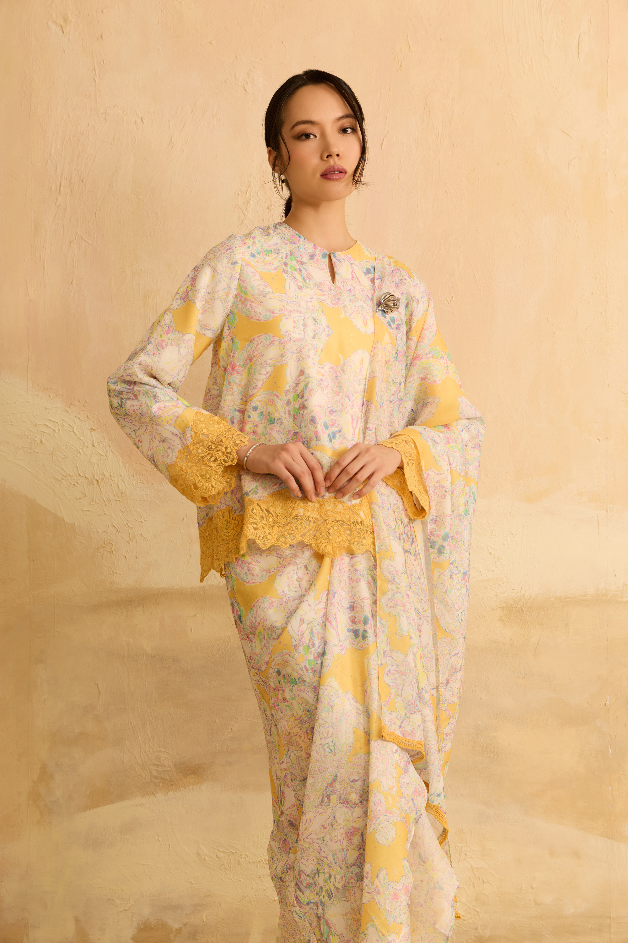Ruby Yellow Kedah Modern Kurung Set