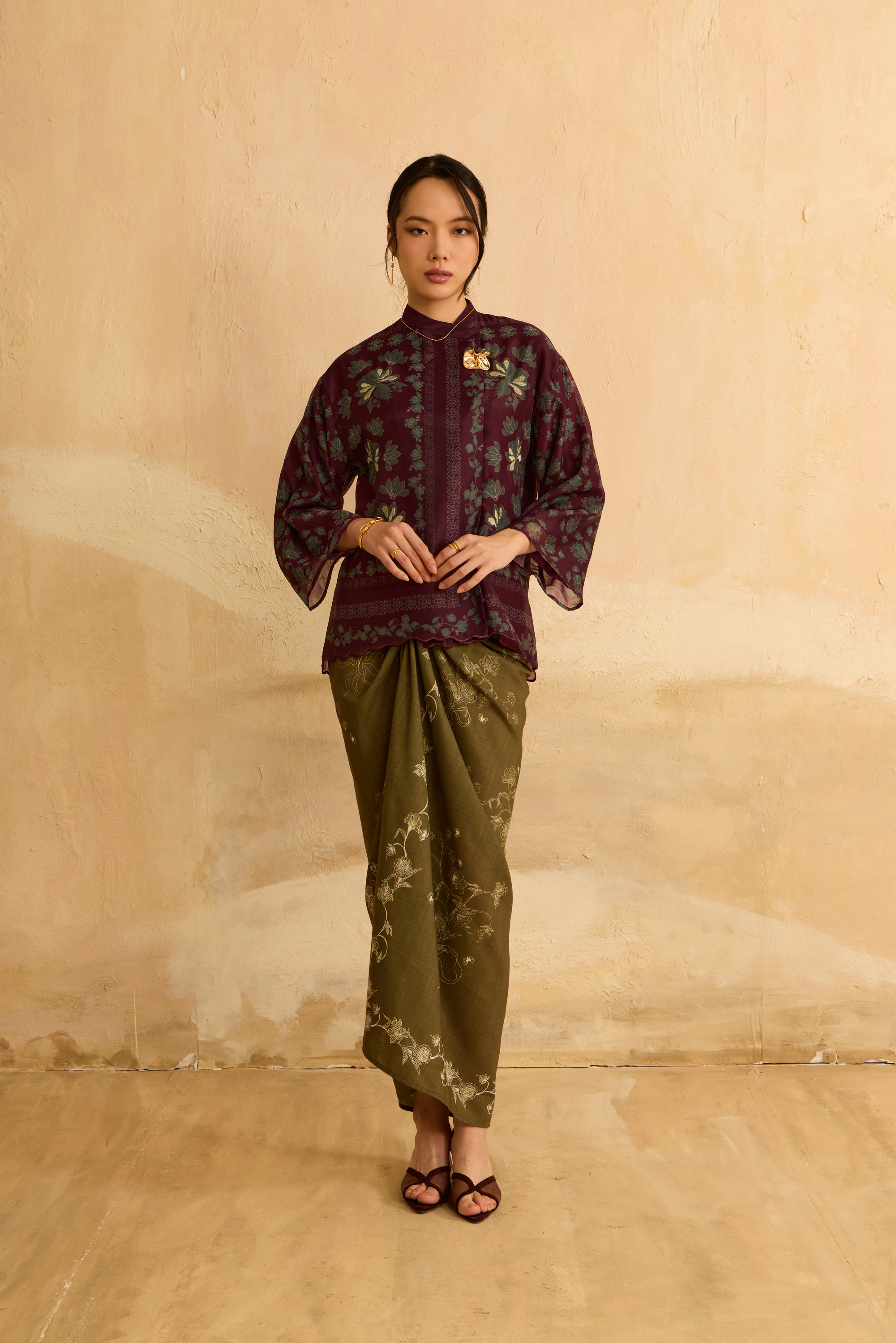 Elda Burgundy Printed Boxy Top