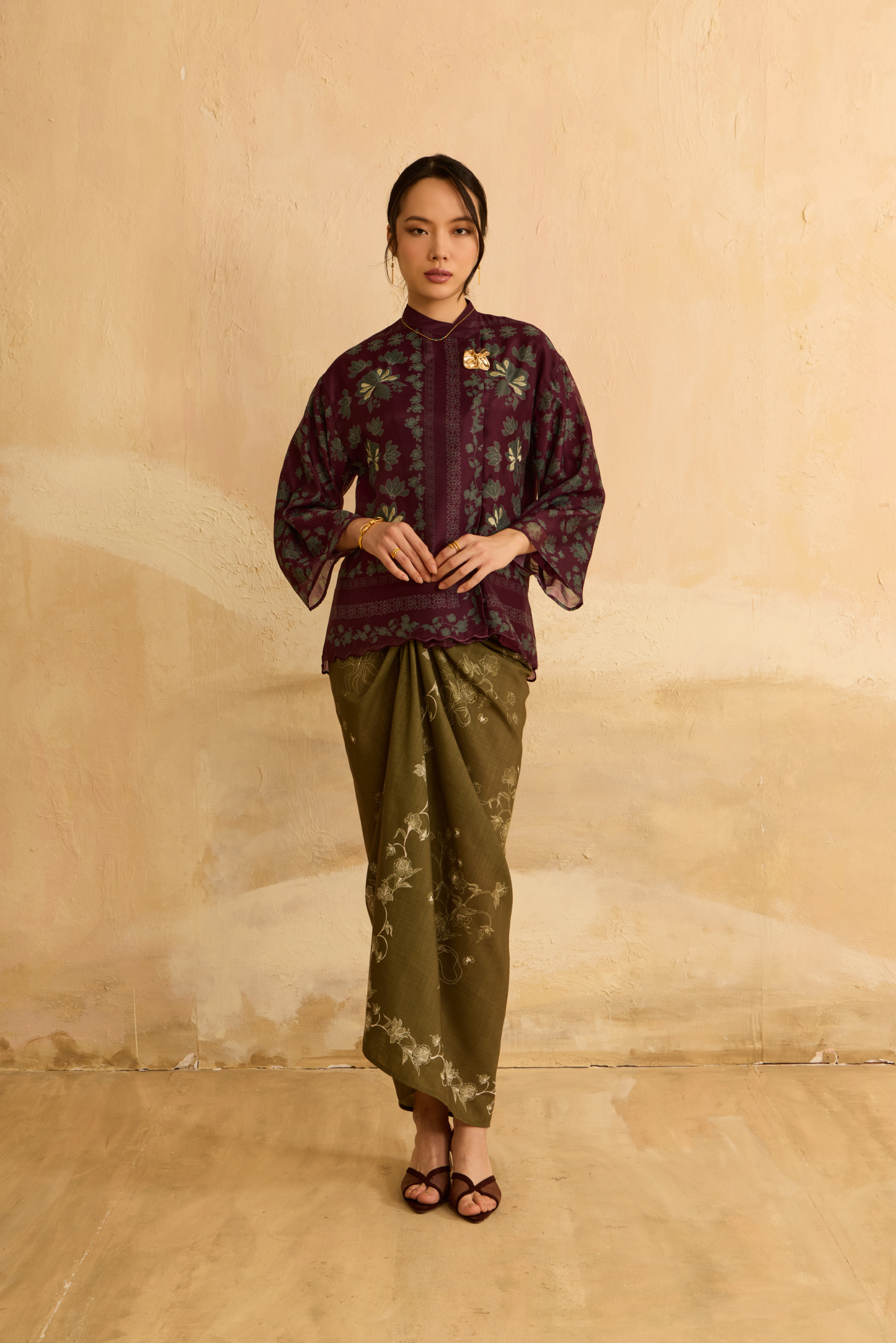 Elda Burgundy Printed Boxy Top