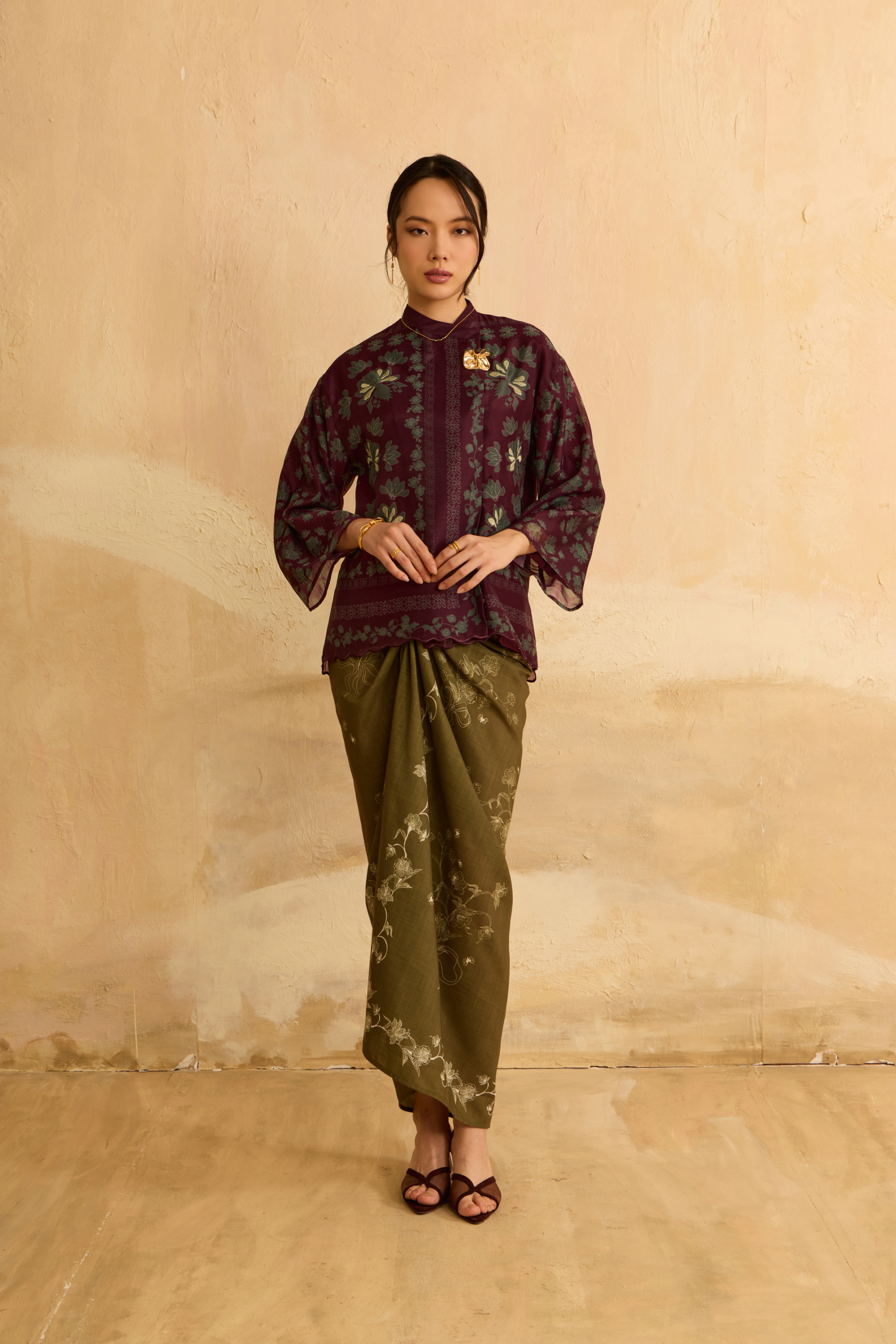 Elda Burgundy Printed Boxy Top