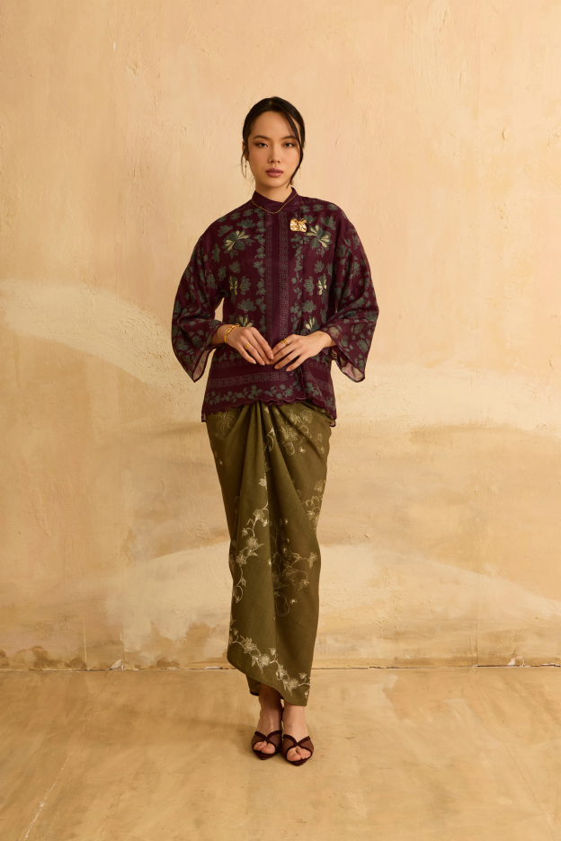 Elda Burgundy Printed Boxy Top