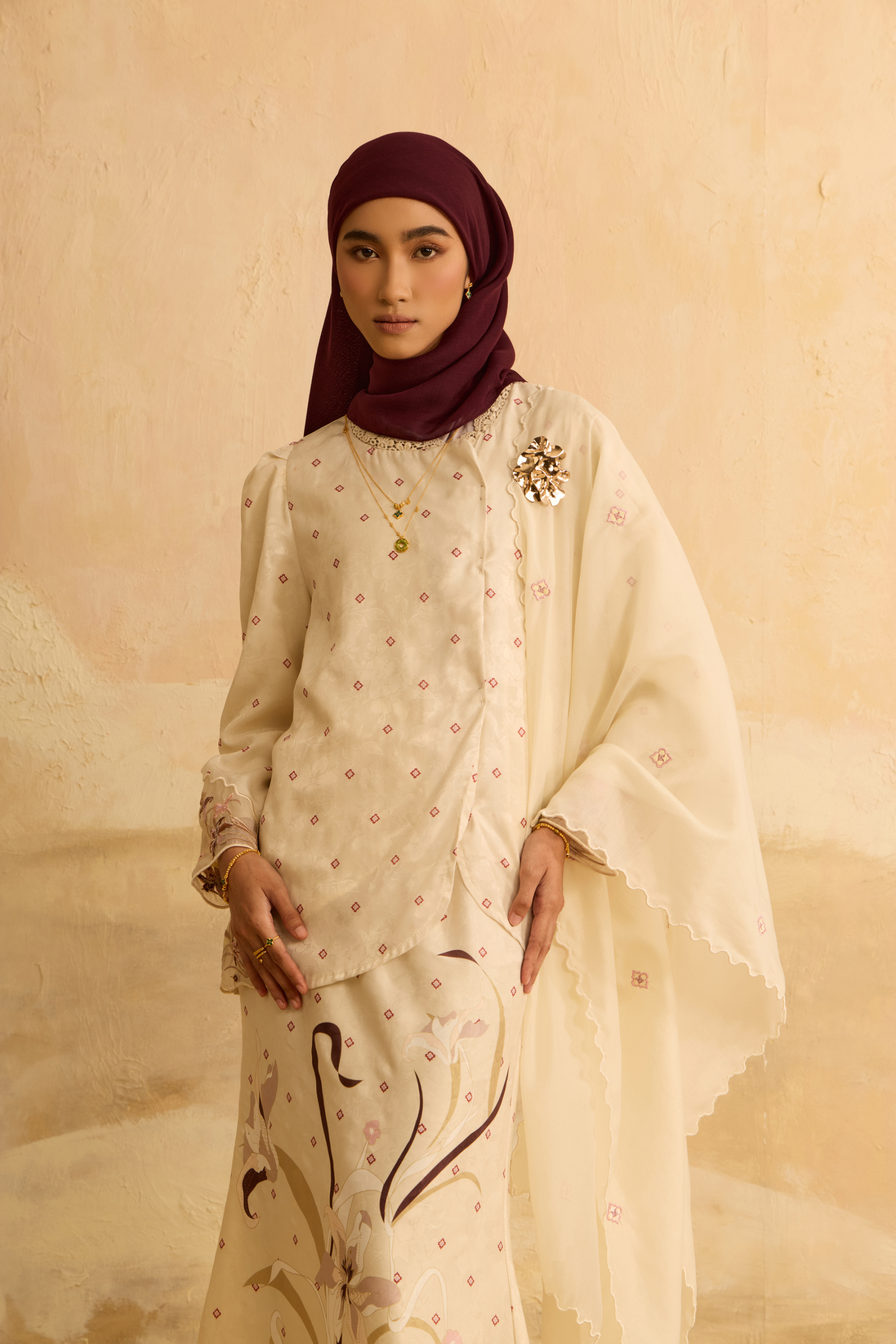 Laili Champagne Asymmetric Kurung Set