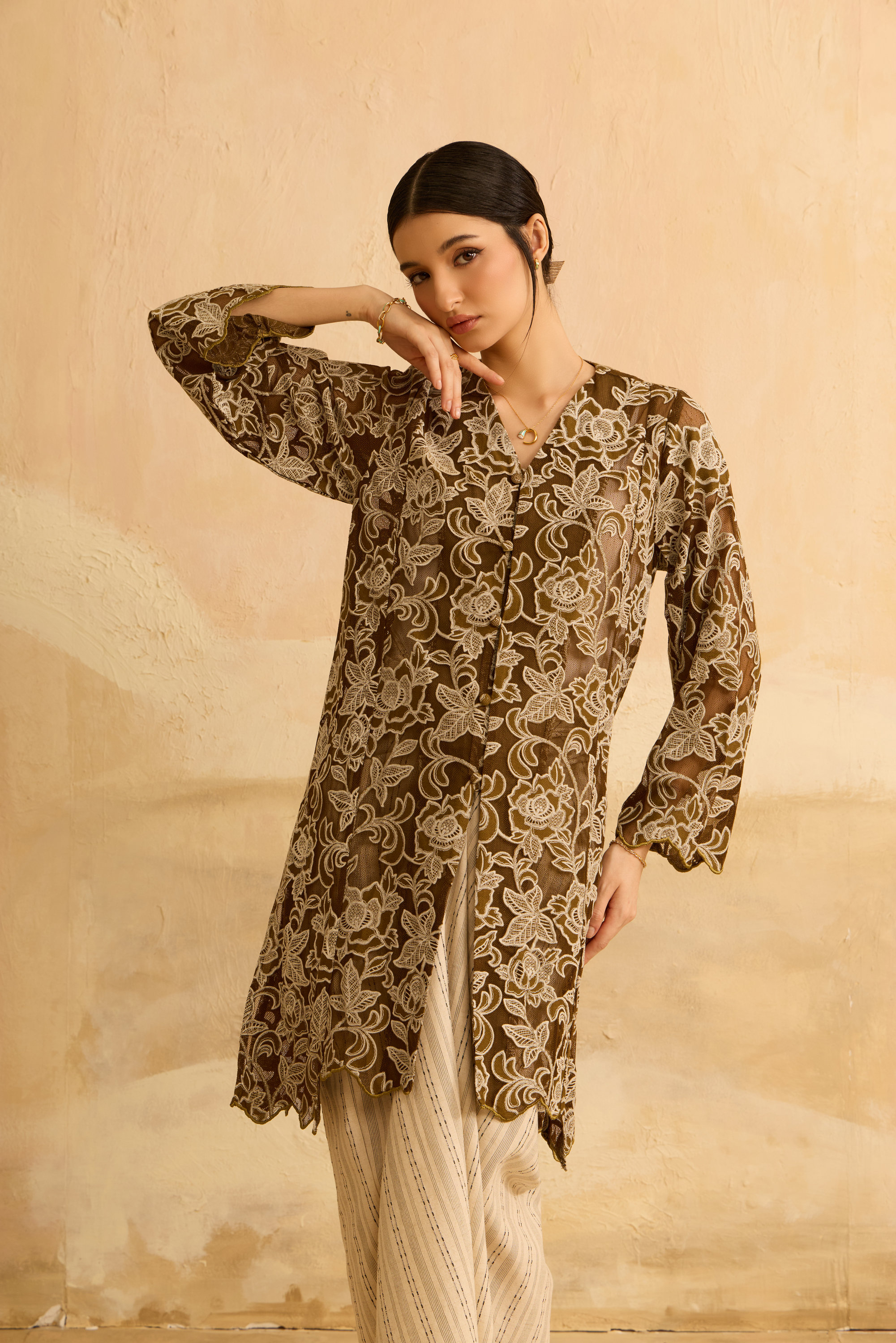 Suri Olive Green Floral Lace Kebaya