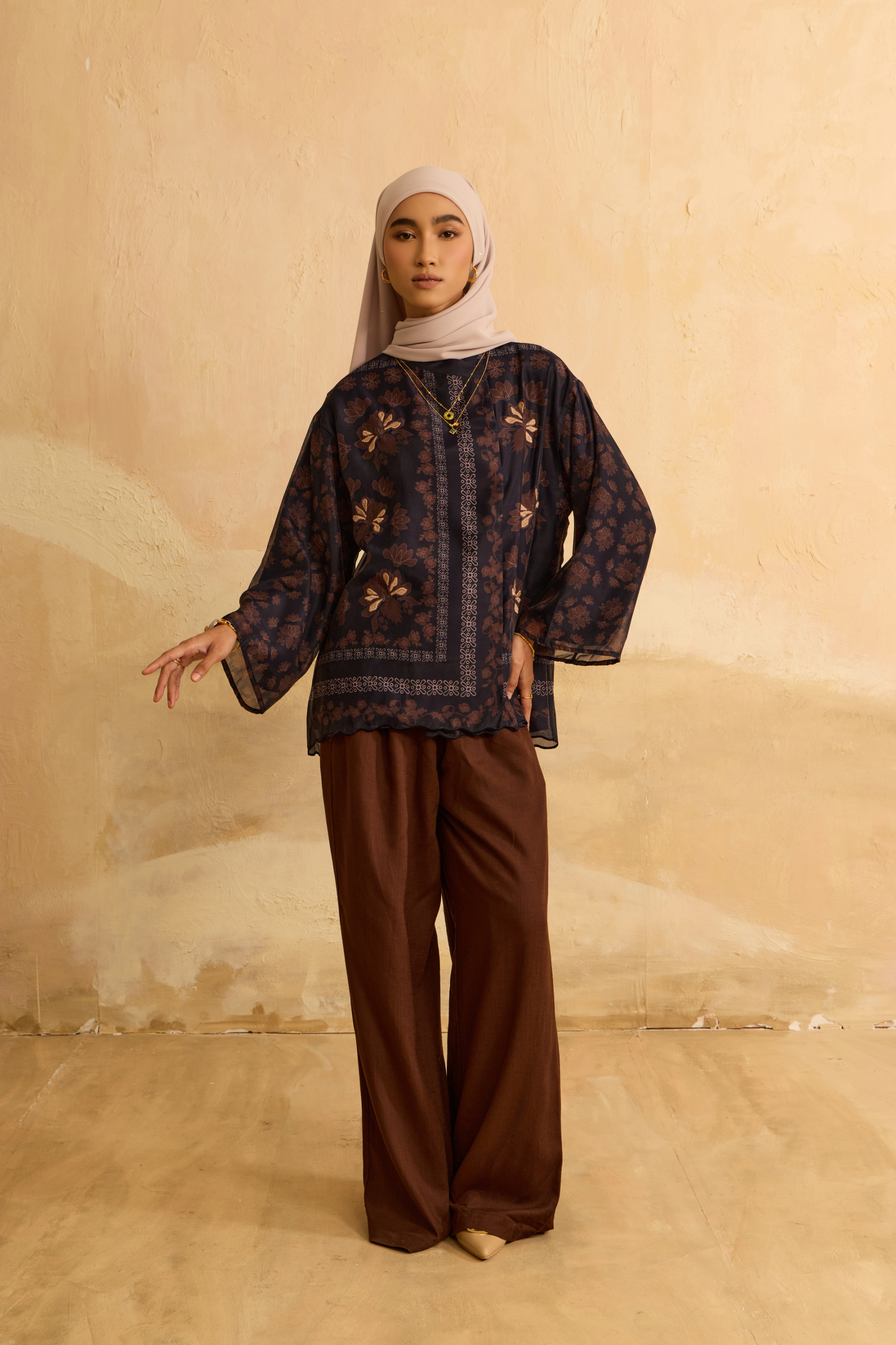 Elda Deep Navy Printed Boxy Top