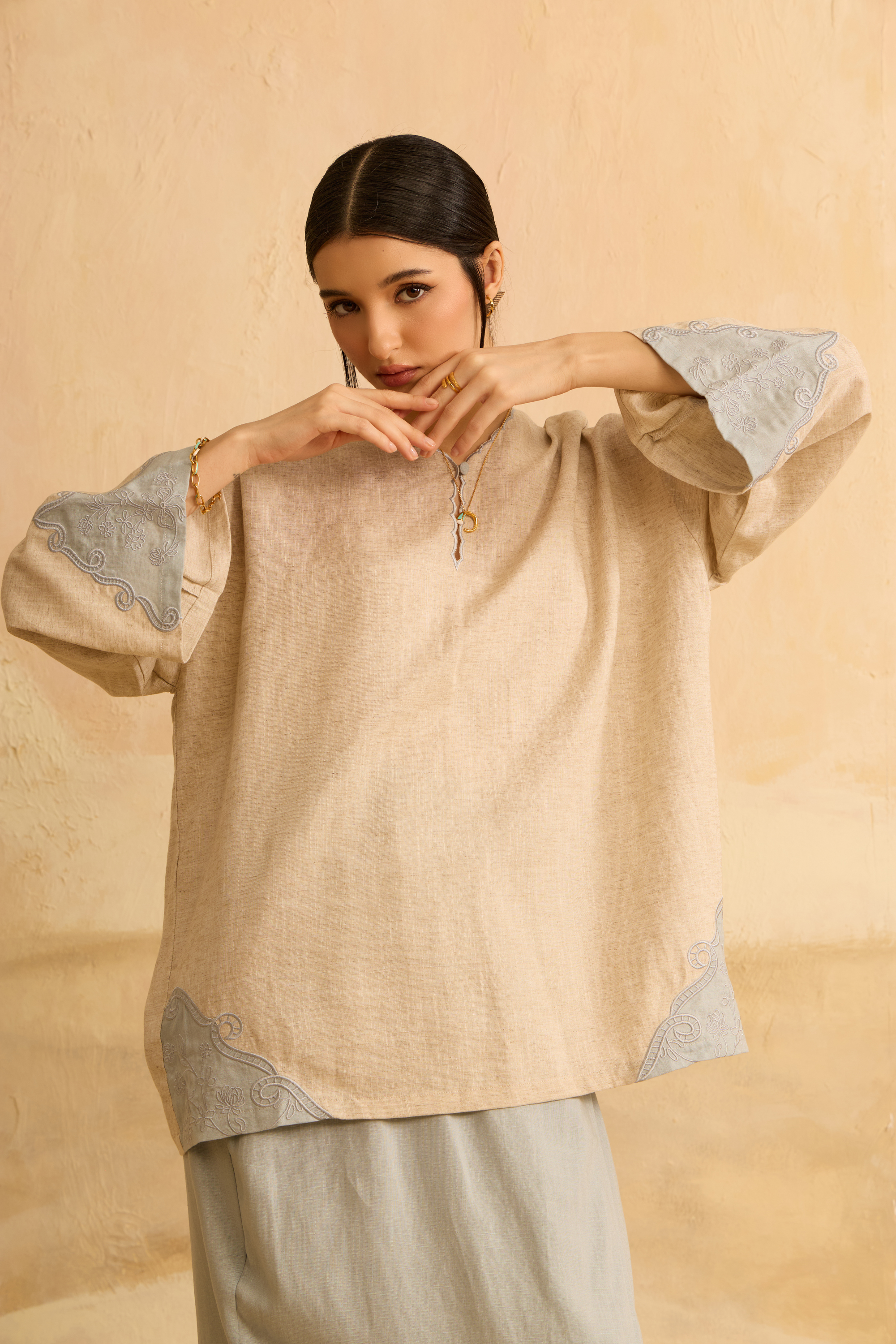 Naima Blue Embroidered Kedah Modern Kurung