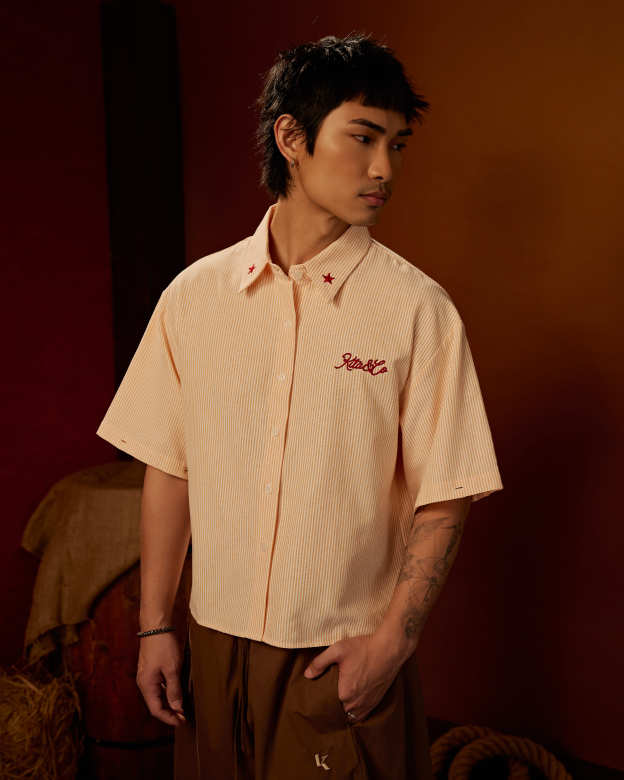 Boxy Detachable-Sleeves Striped Shirt