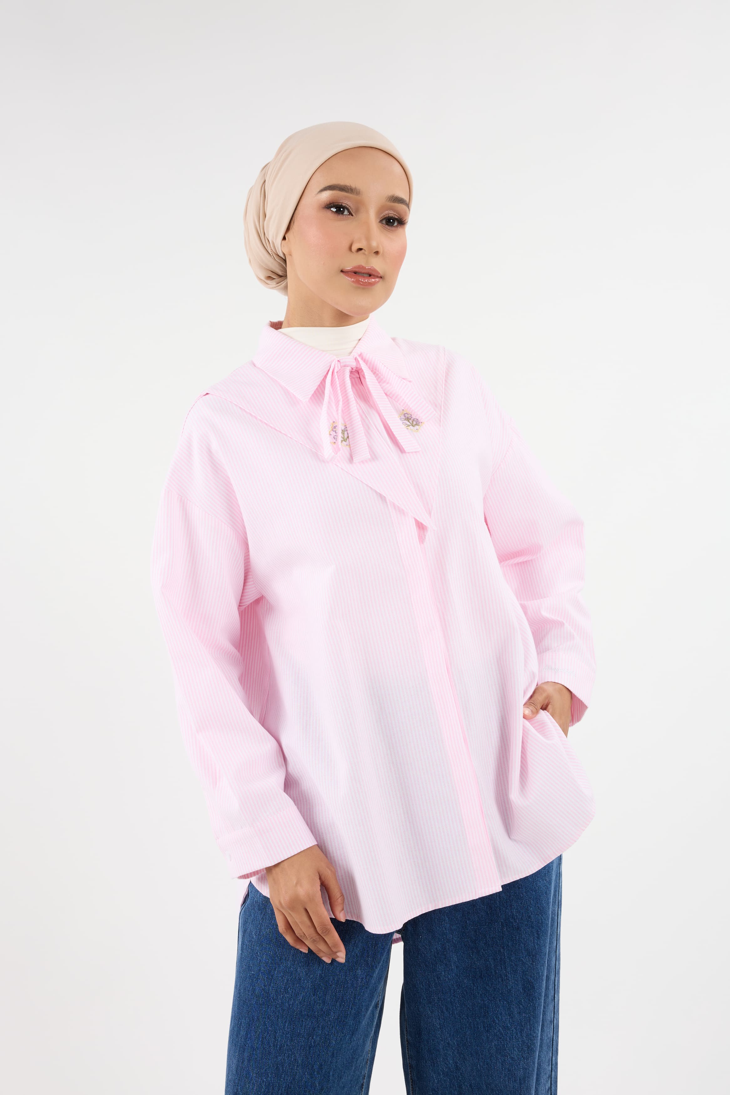Harmoni Baby Pink Striped Linen Shirt