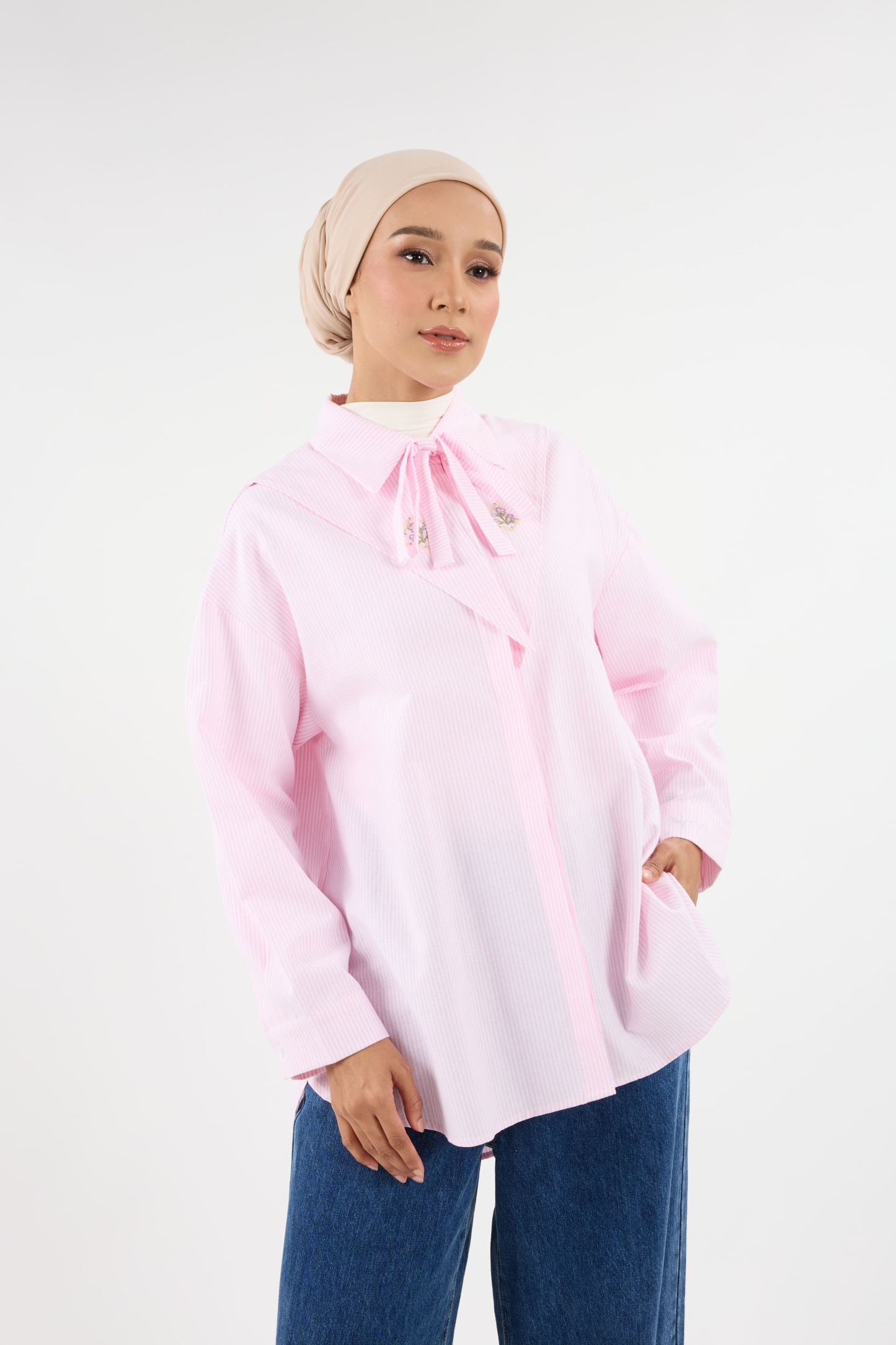 Harmoni Baby Pink Striped Linen Shirt