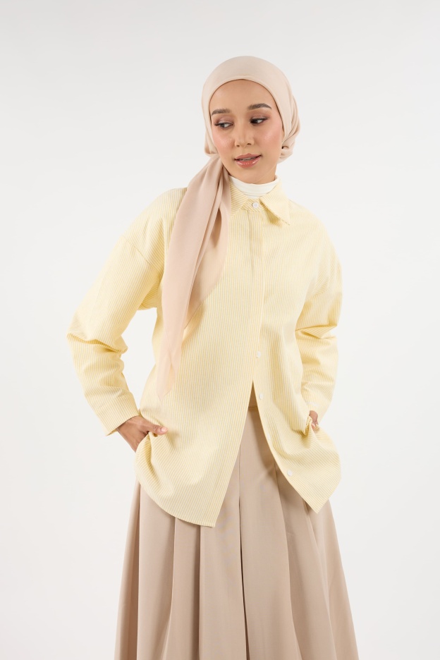 Harmoni Butter Yellow Striped Linen Shirt