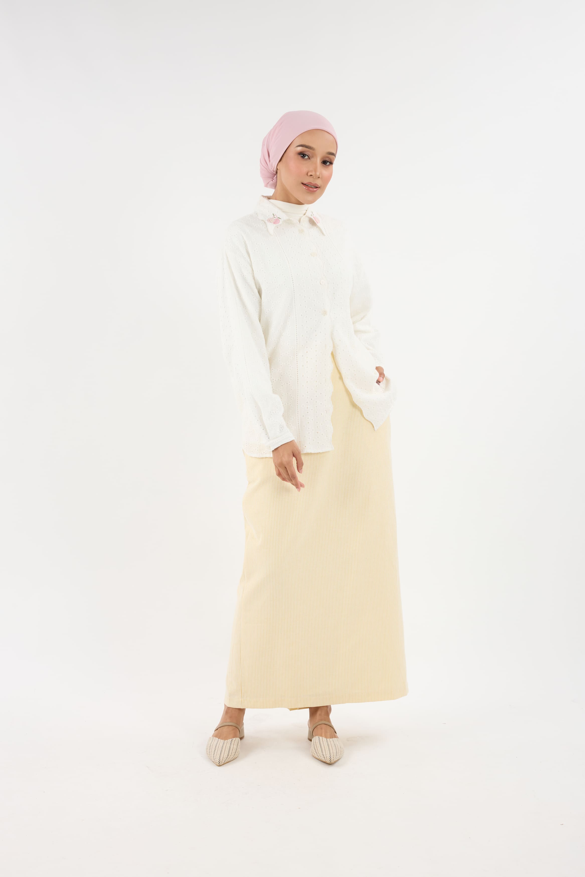 Harmoni Butter Yellow Striped Linen Skirt