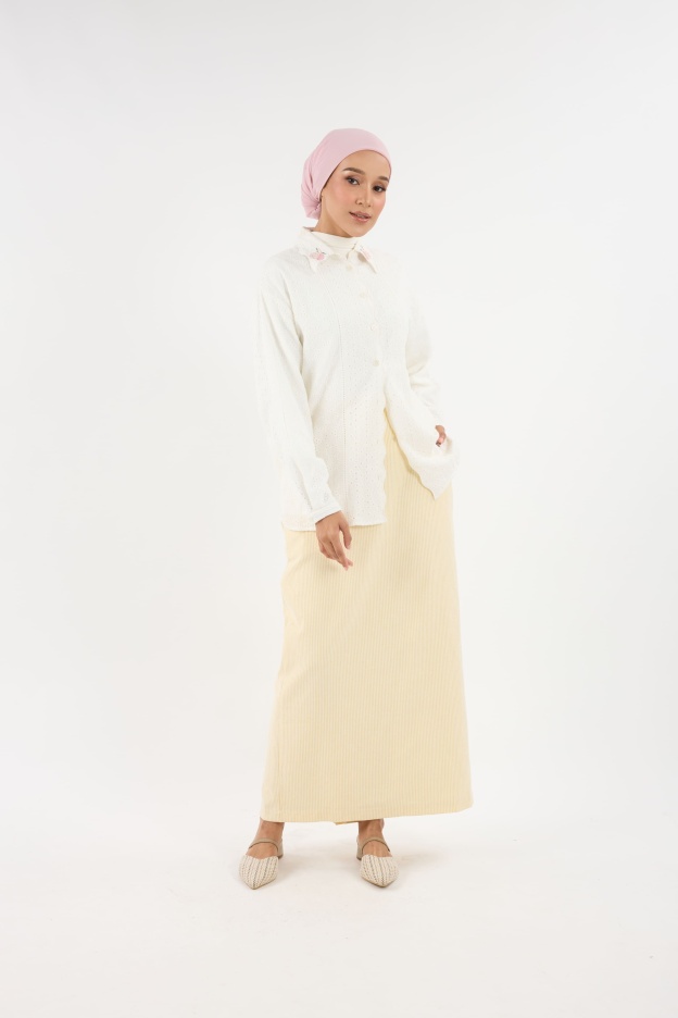 Harmoni Butter Yellow Striped Linen Skirt