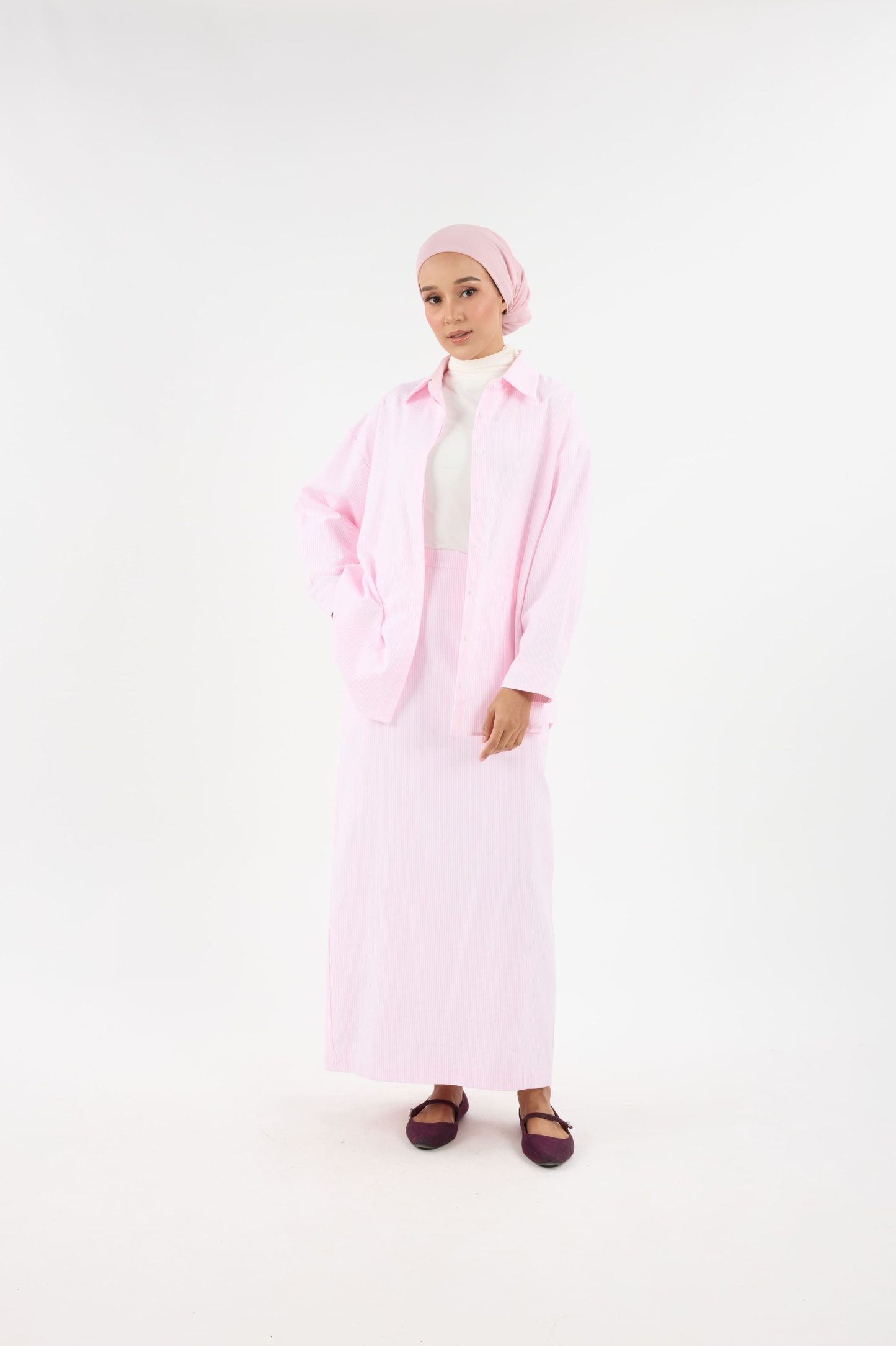 Harmoni Baby Pink Striped Linen Skirt