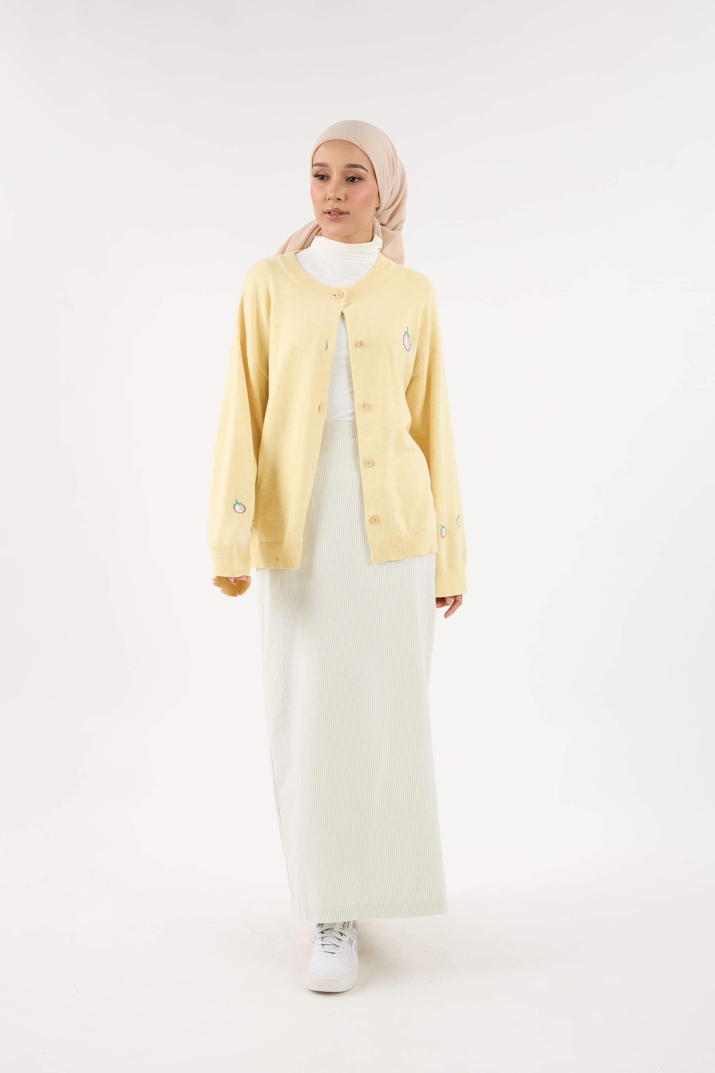 Harmoni Matcha Green Striped Linen Skirt